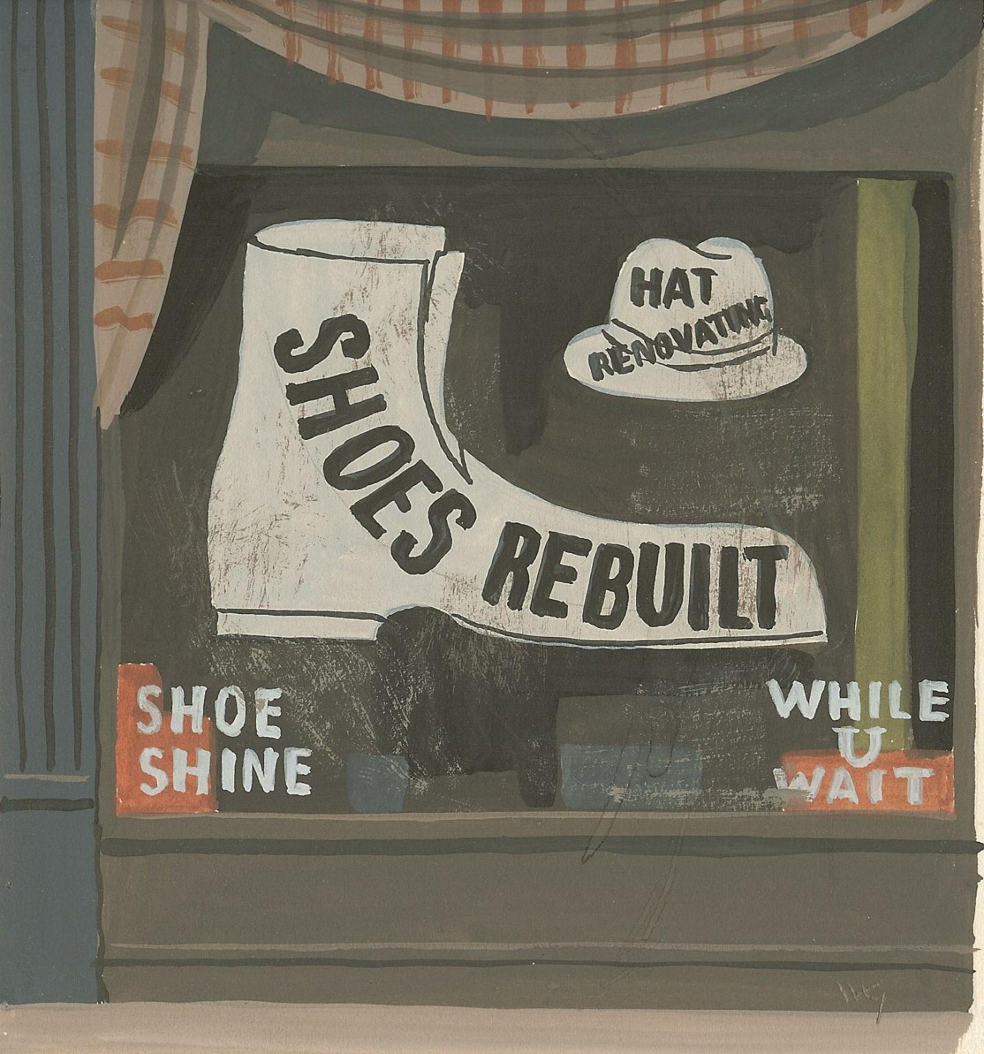 This gouache, by Witold Gordon, is one of a series commissioned by Condé Nast which were published in Vanity Fair magazine in July 1934 under the banner “New York Shops You Never See.” Measures: Framed to 9