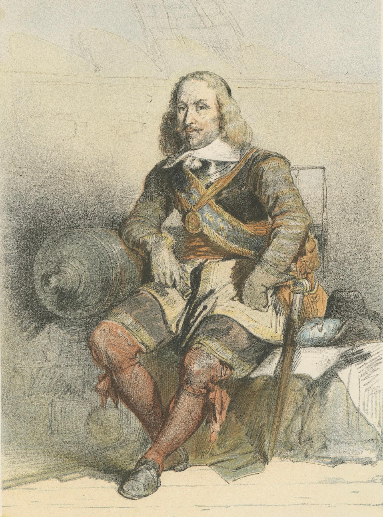 Witte Corneliszoon de mit Schiff - Handkolorierte Lithographie aus dem 19. (Papier) im Angebot