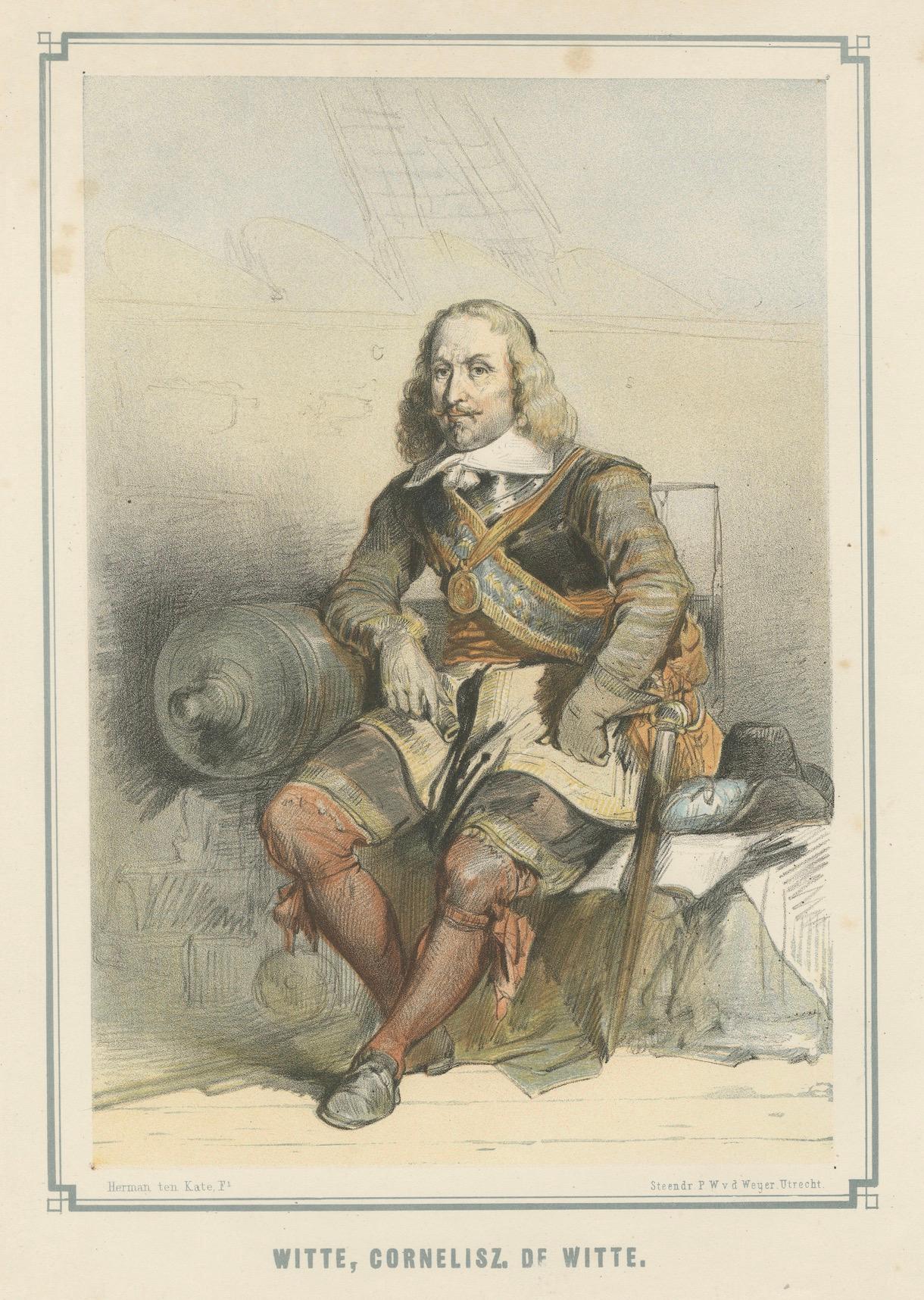 Witte Corneliszoon de mit Schiff - Handkolorierte Lithographie aus dem 19. im Angebot 1