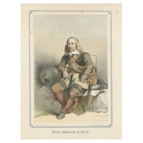 Witte Corneliszoon de With Aboard Ship – 19th-Century Hand-Colored Lithograph