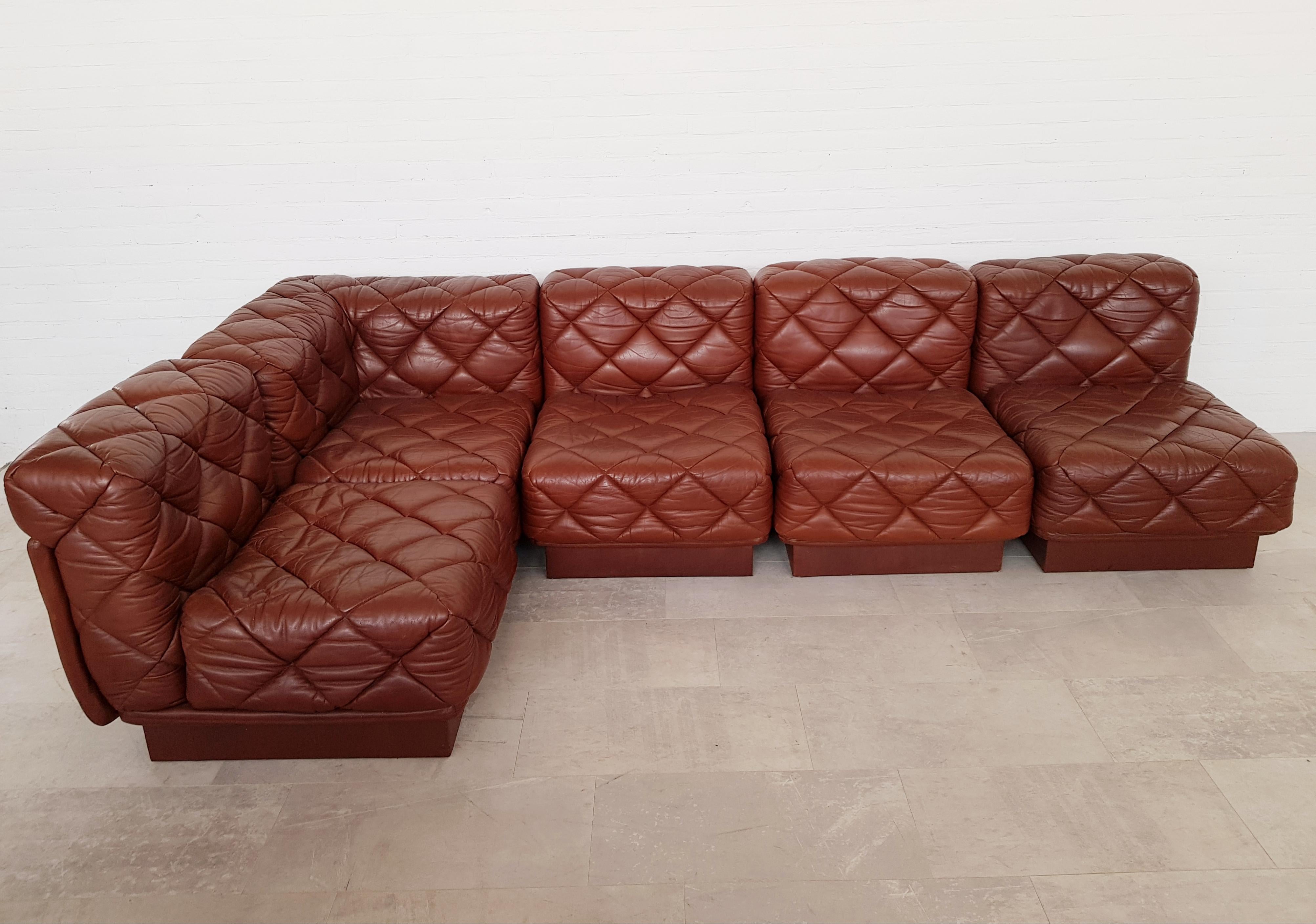 Post-Modern Wittman Sectional Sofa in Brown Patchwork Leather