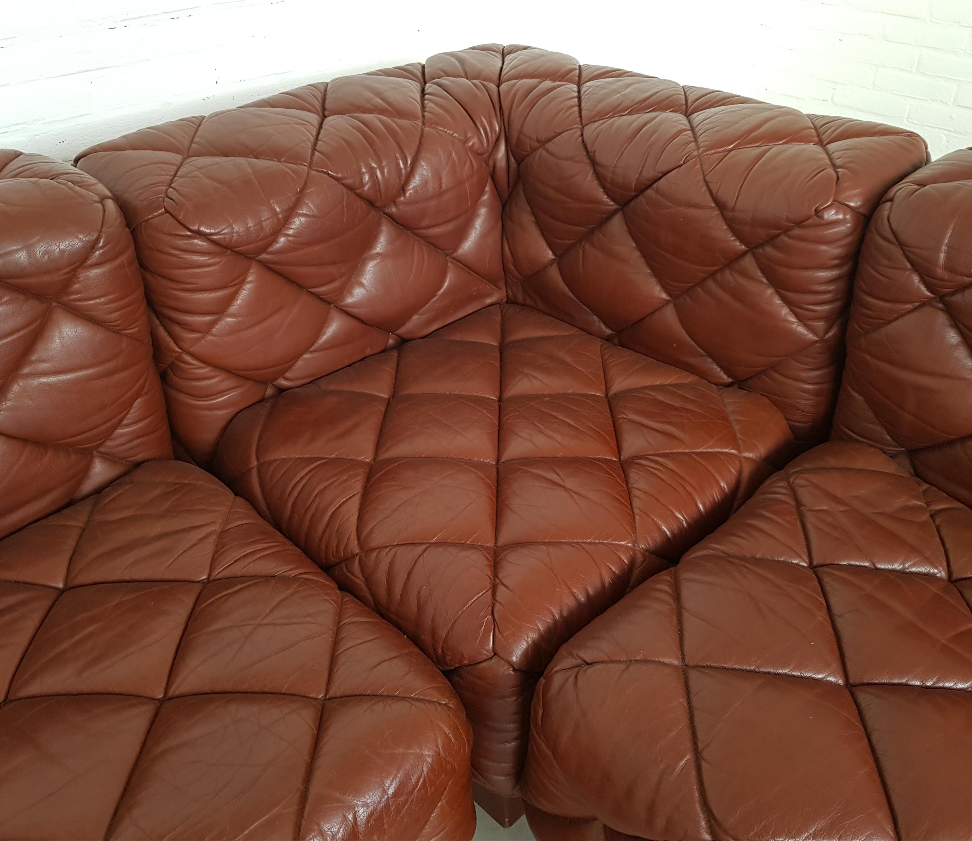 European Wittman Sectional Sofa in Brown Patchwork Leather