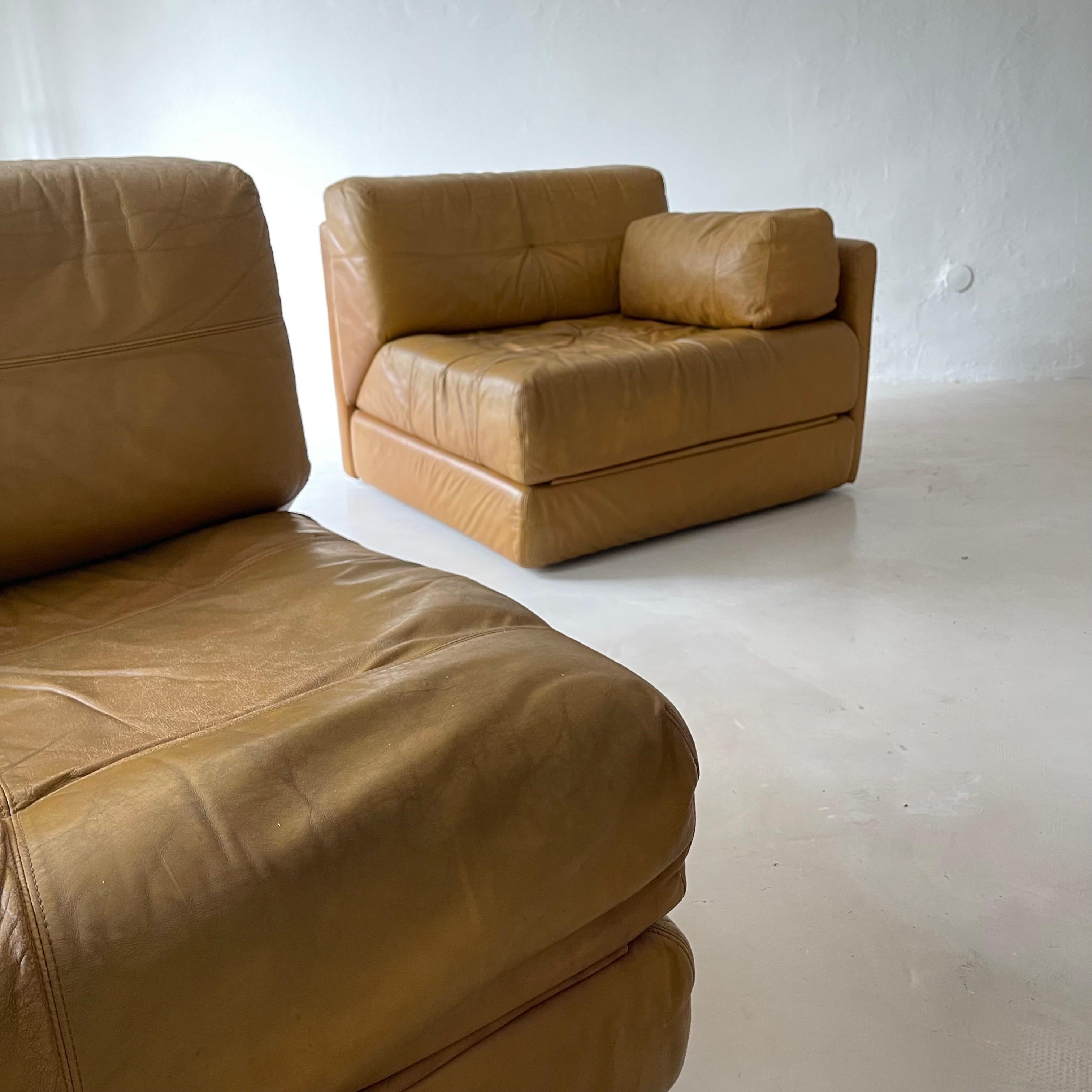 Wittmann Atrium Cognac Leather Pair Lounge Chairs, 1970s For Sale 15