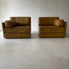Wittmann Atrium Cognac Leather Pair Lounge Chairs, 1970s