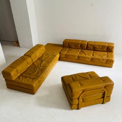 Wittmann Atrium Cognac Leather Living Room Suite Sofa Daybeds, Austria, 1970s
