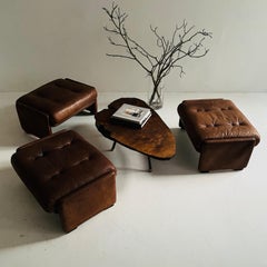 Wittmann Atrium Patinated Leather Ottomans Set of Three, Austria, 1970s