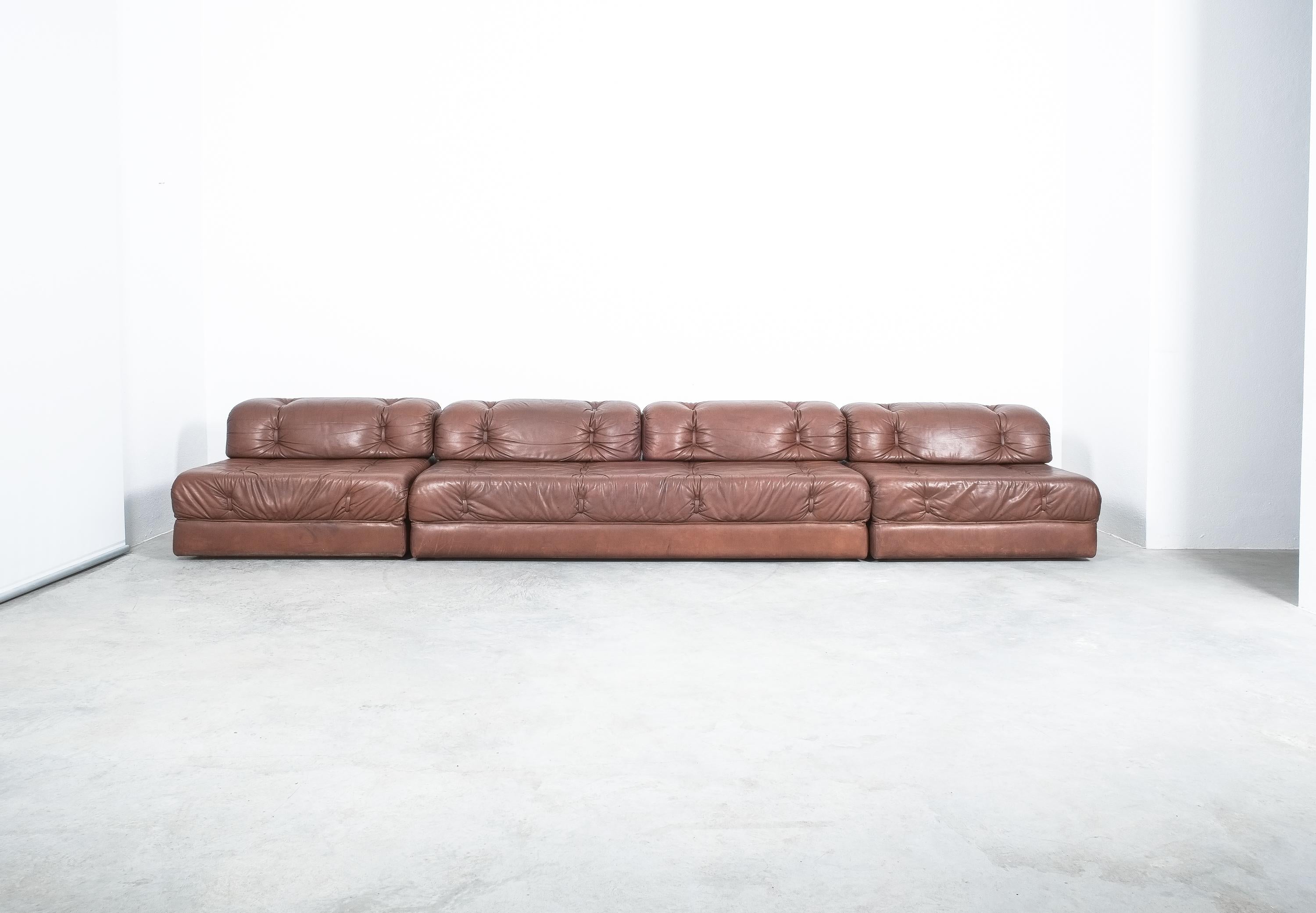 Wittmann Atrium Sofa and Two Chairs Brown Leather, Austria 6