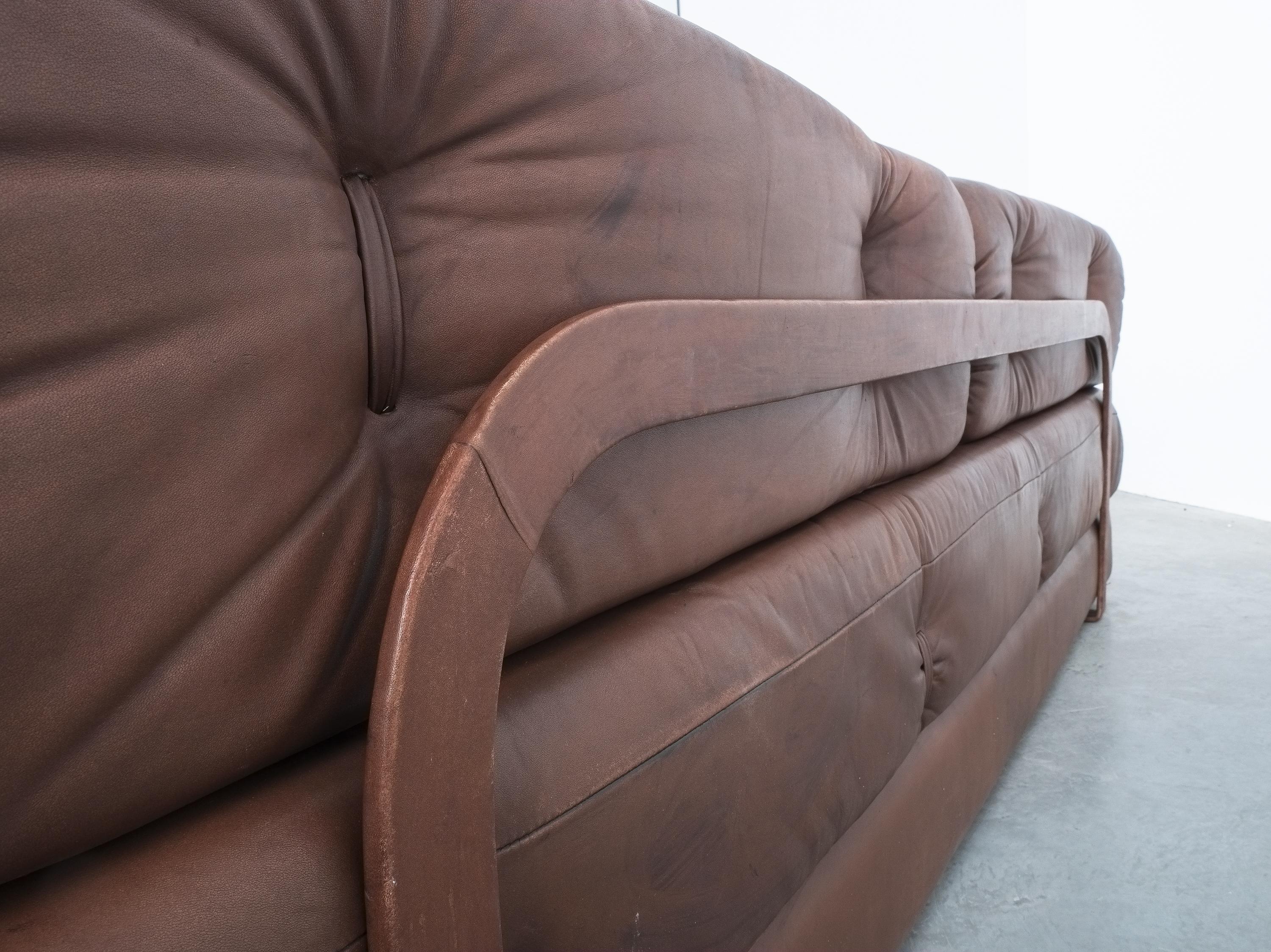 Wittmann Atrium Sofa and Two Chairs Brown Leather, Austria 8