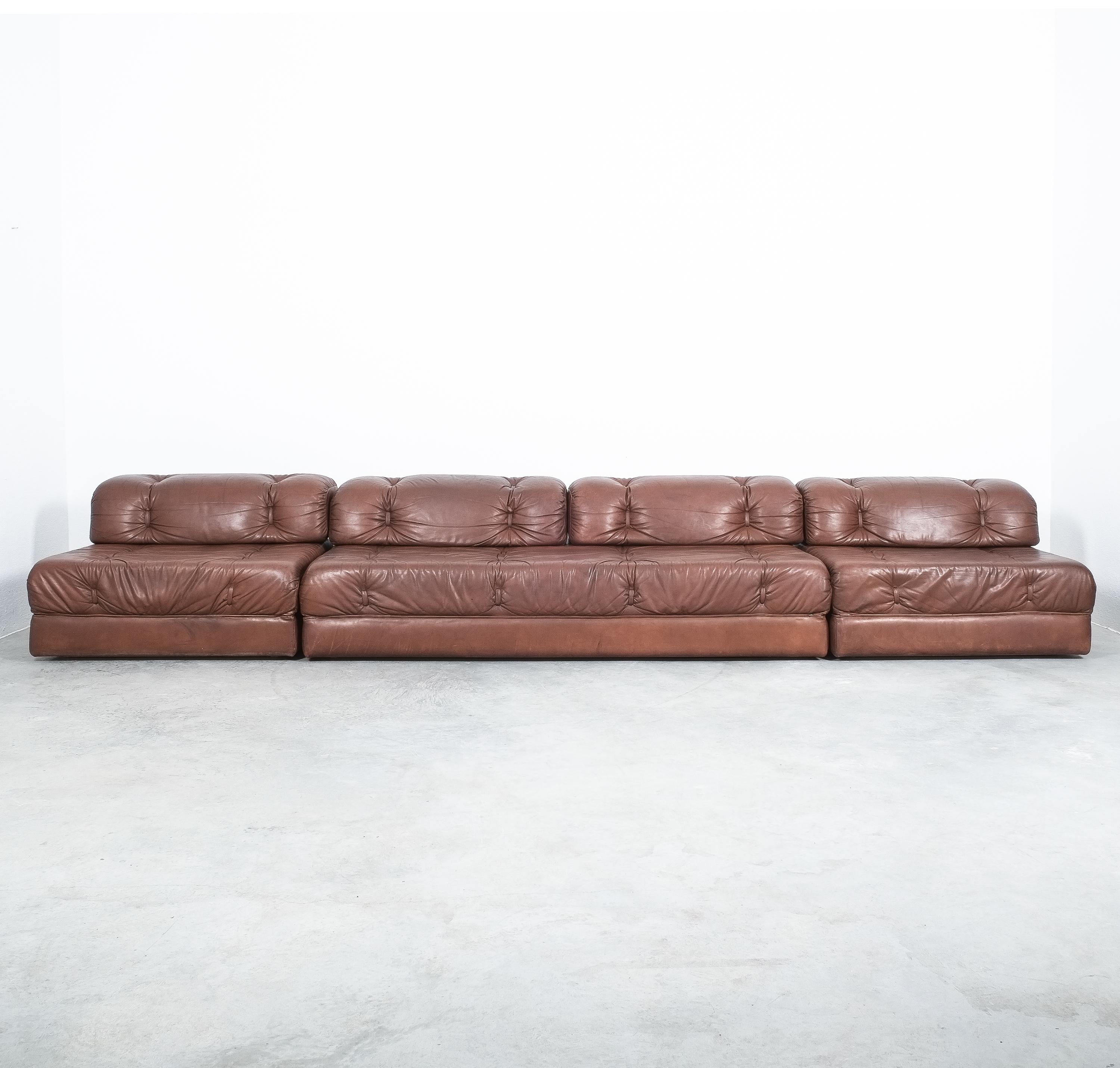 Mid-Century Modern Wittmann Atrium Sofa and Two Chairs Brown Leather, Austria