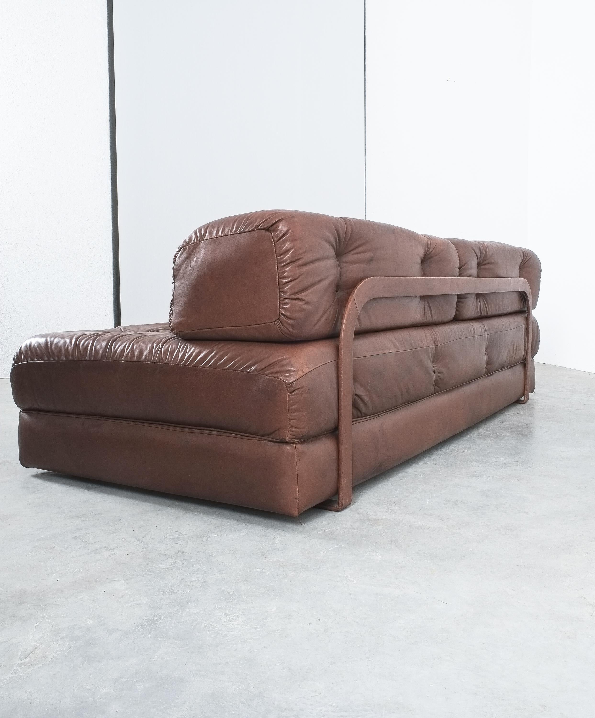Steel Wittmann Atrium Sofa and Two Chairs Brown Leather, Austria