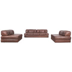 Wittmann Atrium Sofa and Two Chairs Brown Leather, Austria