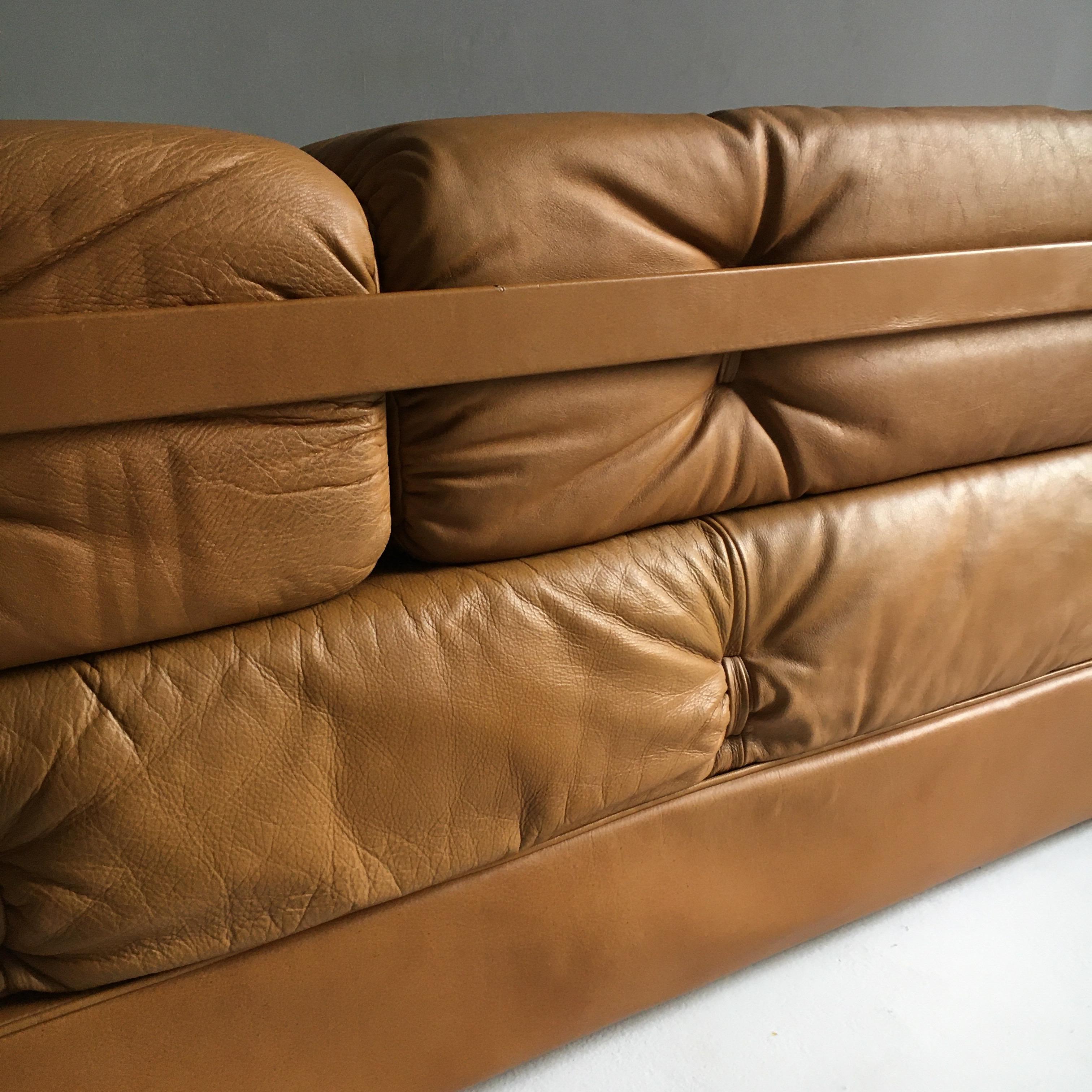 Wittmann Atrium Vintage Cognac Leather Convertible Daybed Sofa, Austria, 1970s 12