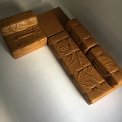 Wittmann Atrium Vintage Cognac Leather Sofa Living Room Suite, Austria, 1970s