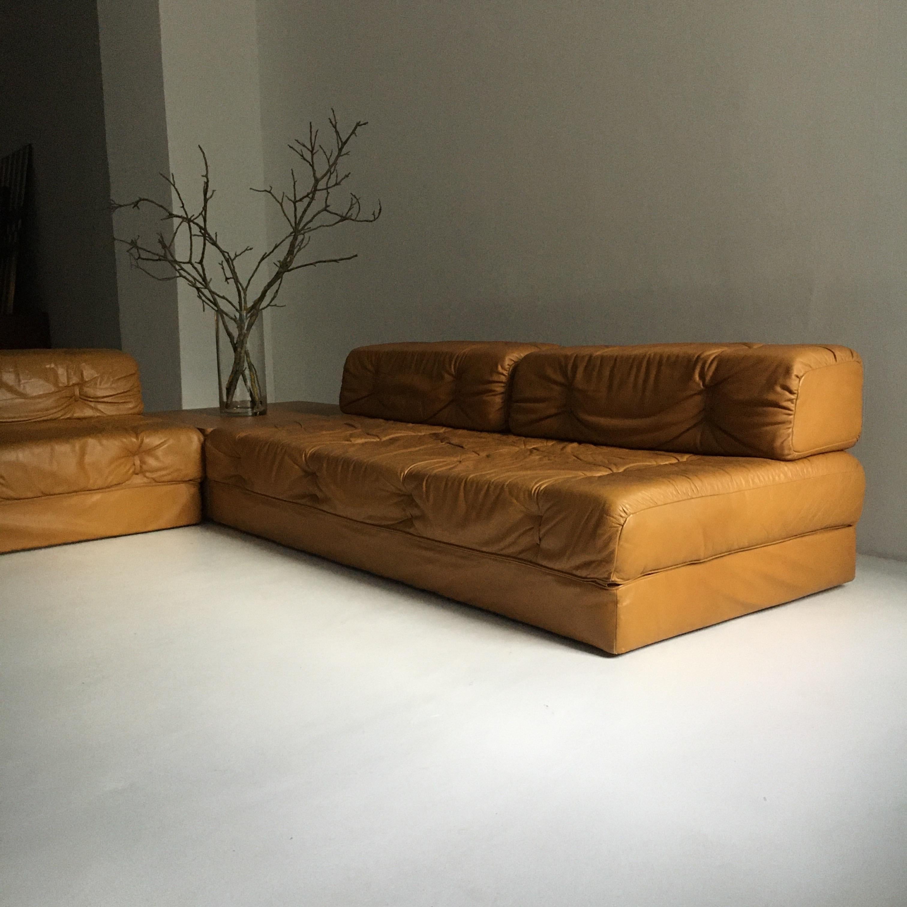 Wittmann Atrium Vintage Cognac Leather Sofa Living Room Suite, Austria, 1970s 2