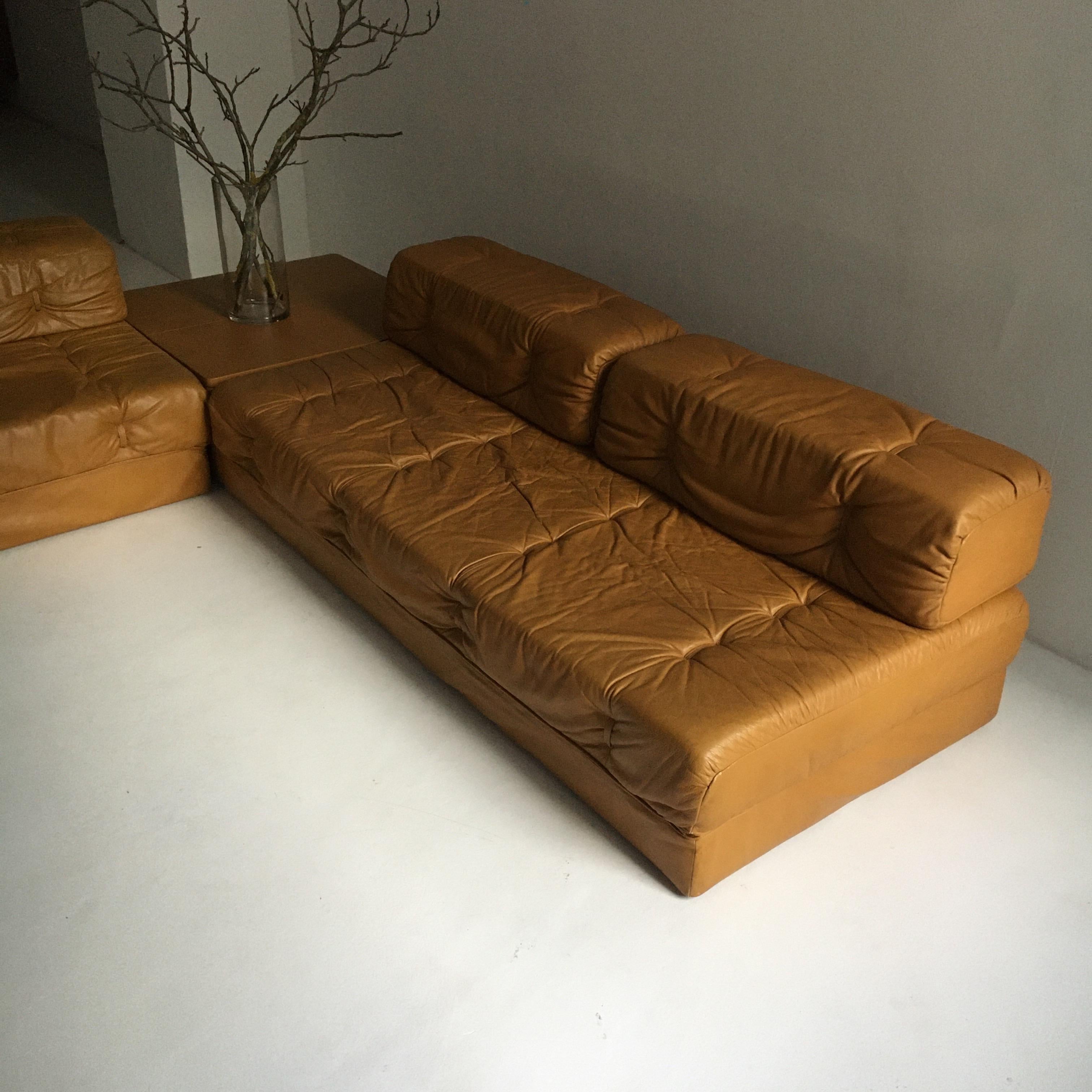 Wittmann Atrium Vintage Cognac Leather Sofa Living Room Suite, Austria, 1970s 3