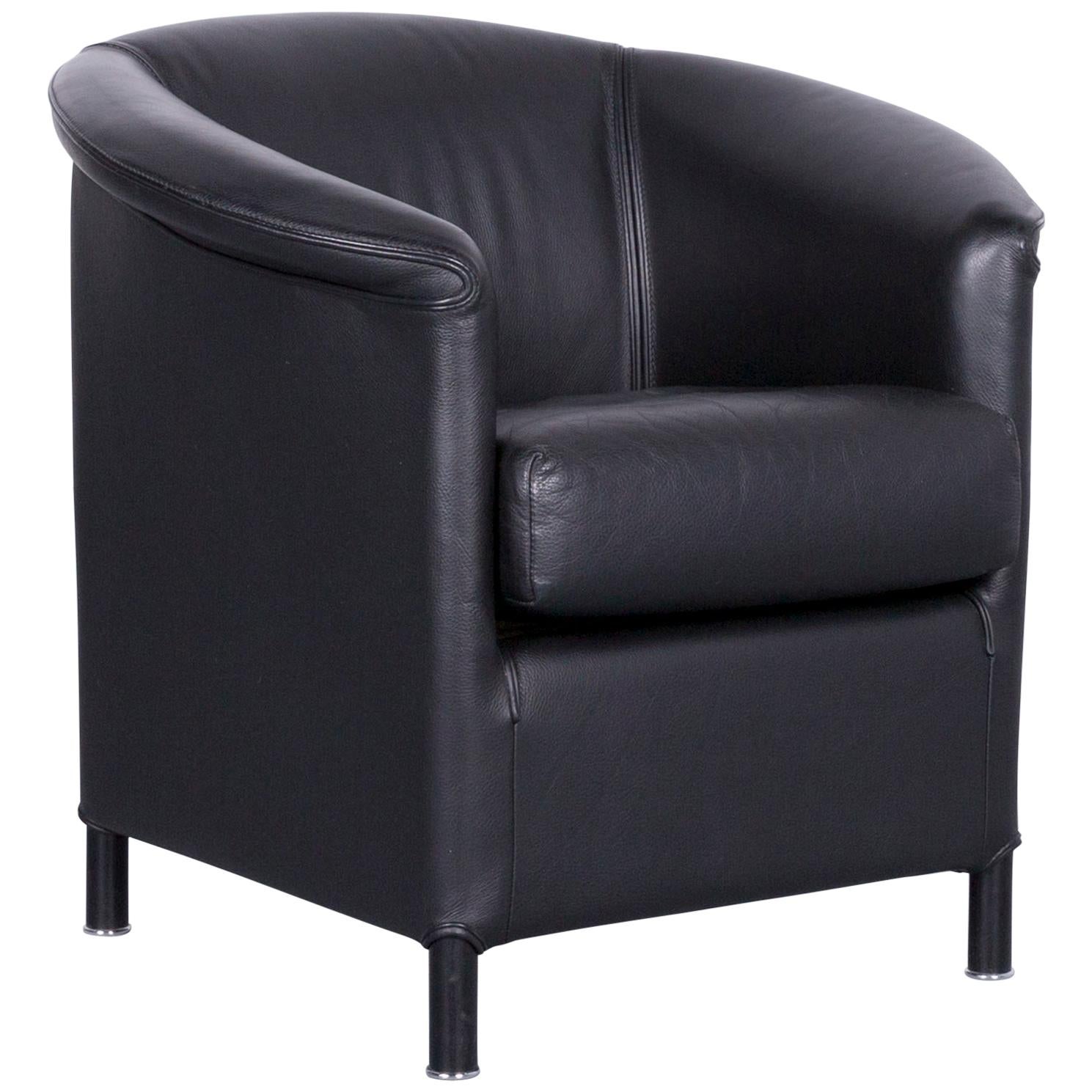 Wittmann Aura Designer Leather Armchair Black Club-Chair For Sale