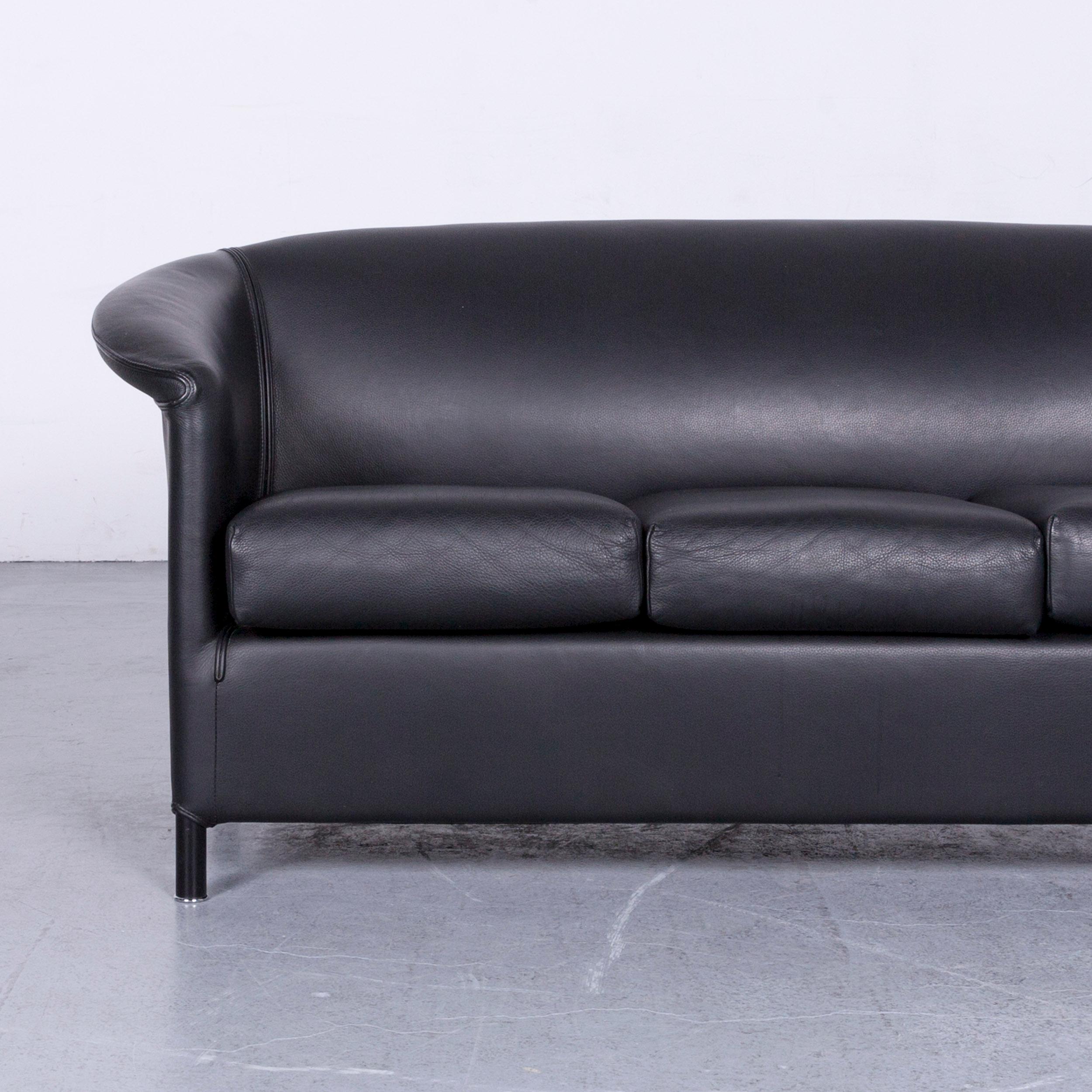 German Wittmann Aura Designer Leather Sofa Black Two-Seat Couch For Sale