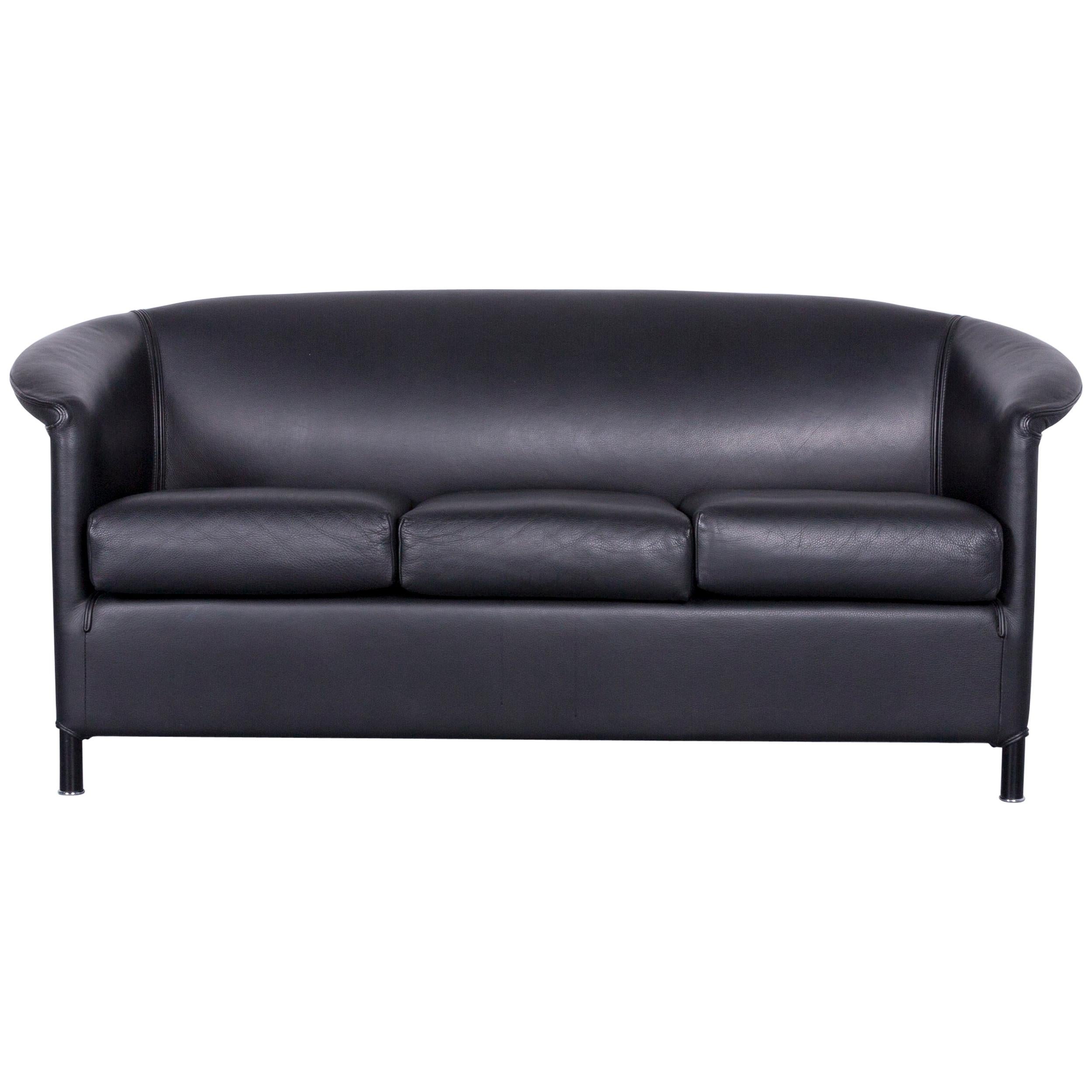 Wittmann Aura Designer Leather Sofa Black Two-Seat Couch For Sale