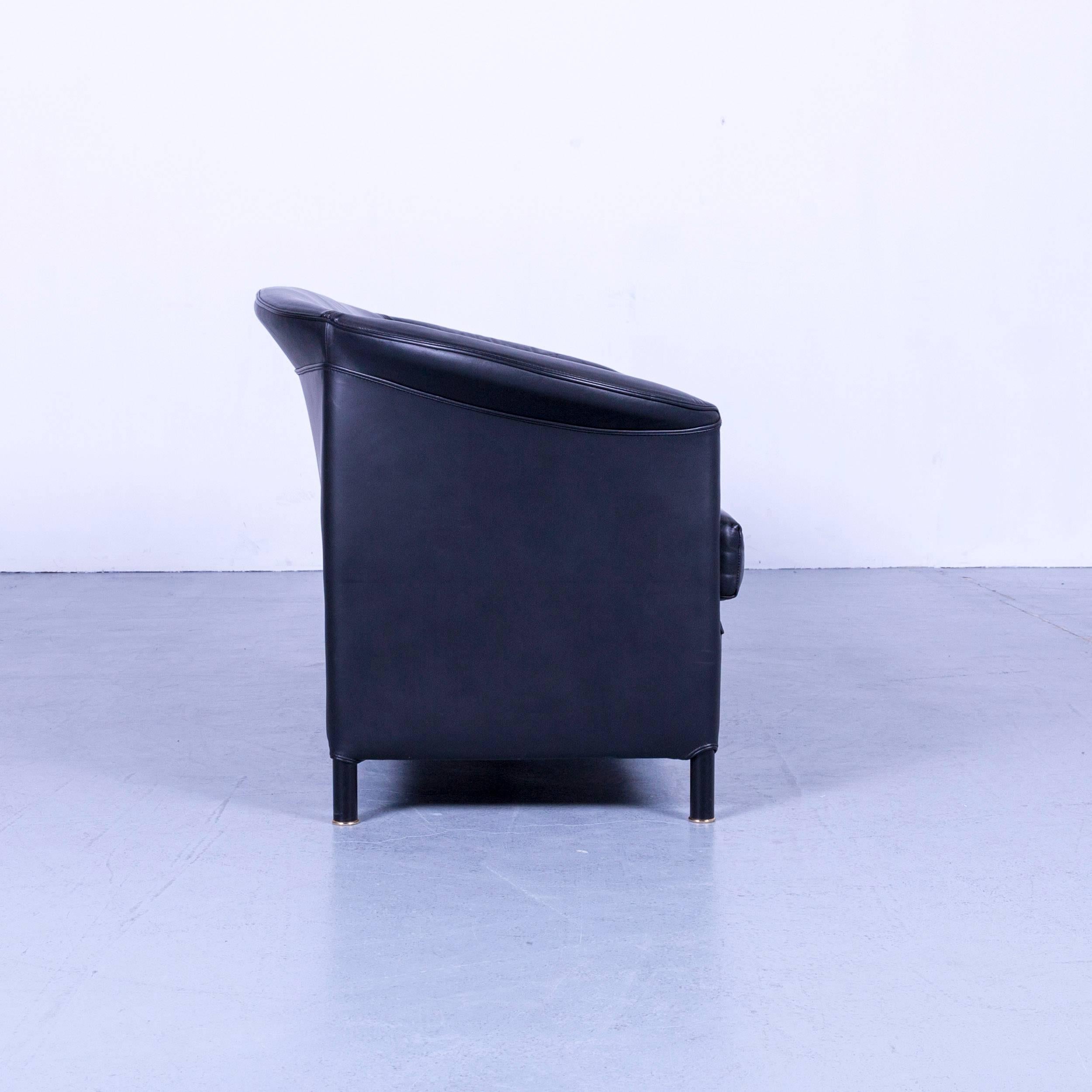 Wittmann Aura Designer Black Leather Three-Seater Sofa or Couch 1
