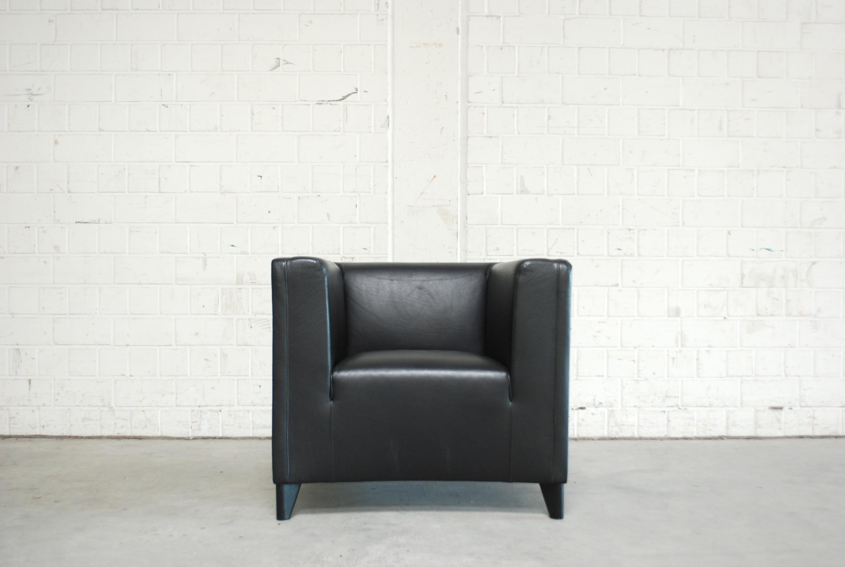 Modern Wittmann Black Leather Armchair Model Ducale Cube Design by Paolo Piva For Sale