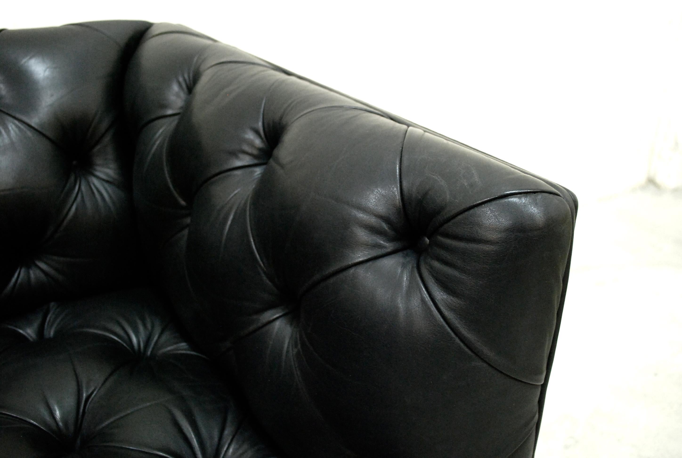 Wittmann Black Leather Sofa Model Edwards Design by Eward B. Tuttle For Sale 1
