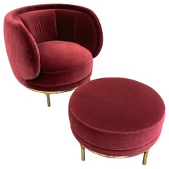 Wittmann Burgundy Velvet Vuelta Armchair by Jaime Hayon with 24-Karat Gold base