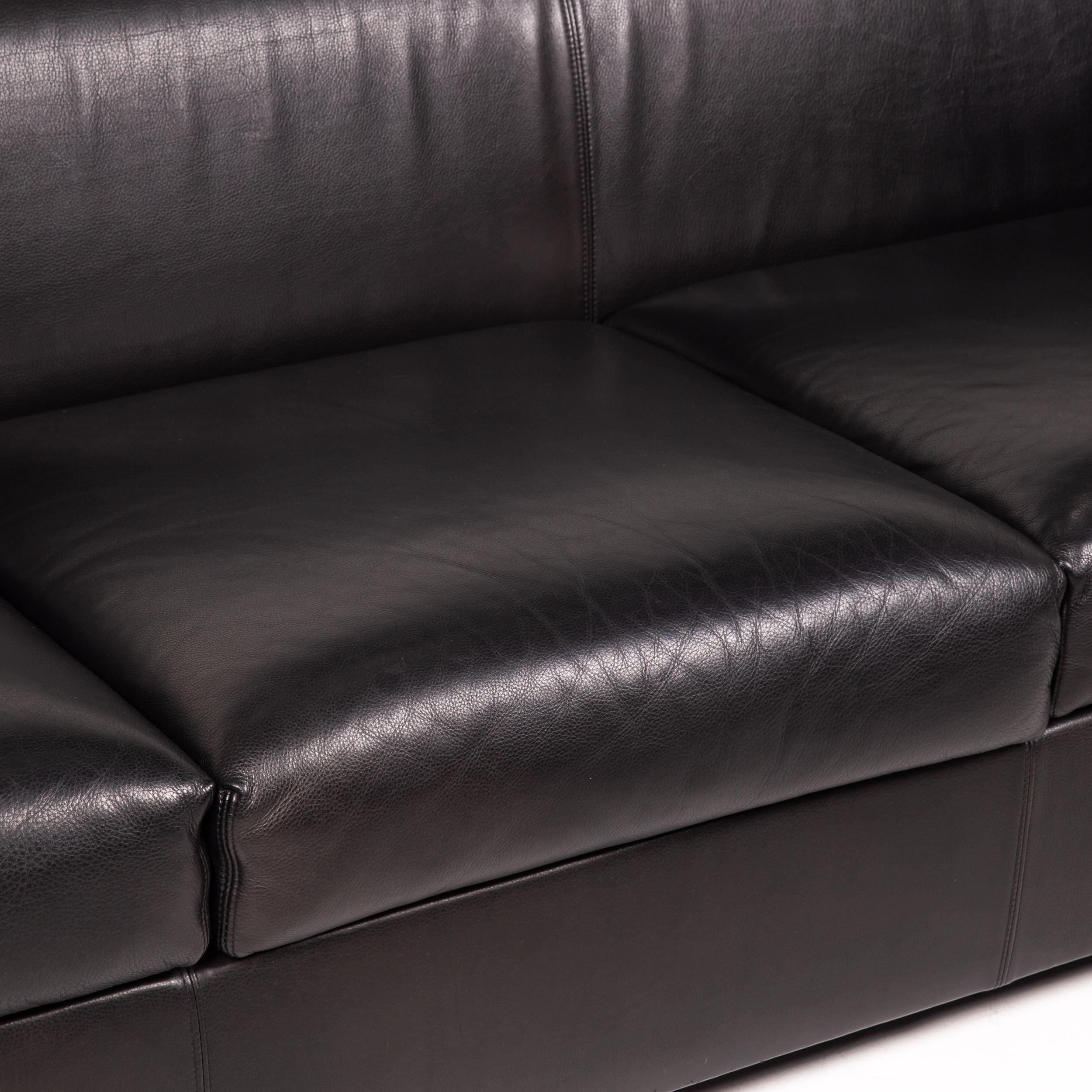 Modern Wittmann Camin Leather Sofa Black Three-Seater Couch