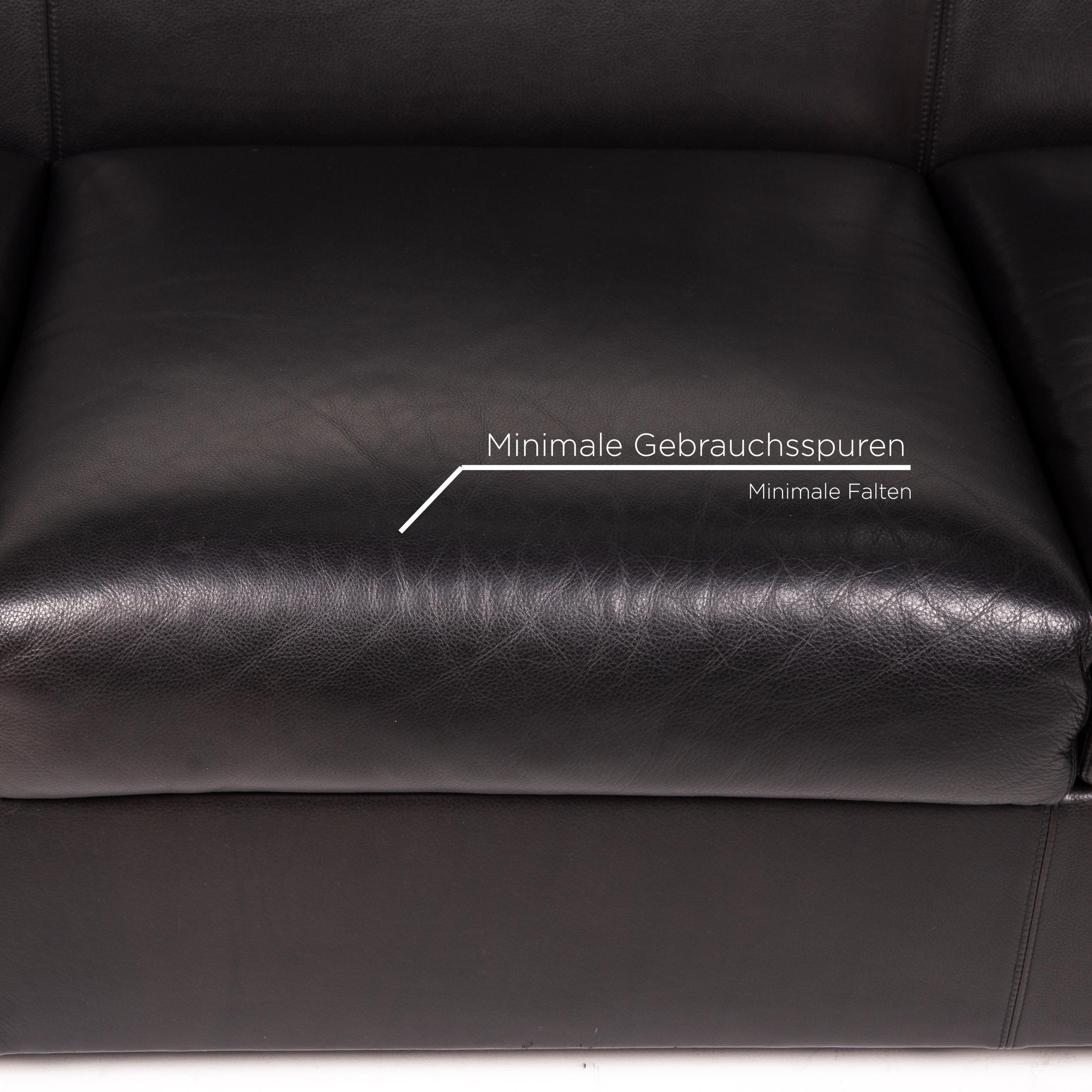 Austrian Wittmann Camin Leather Sofa Black Three-Seater Couch