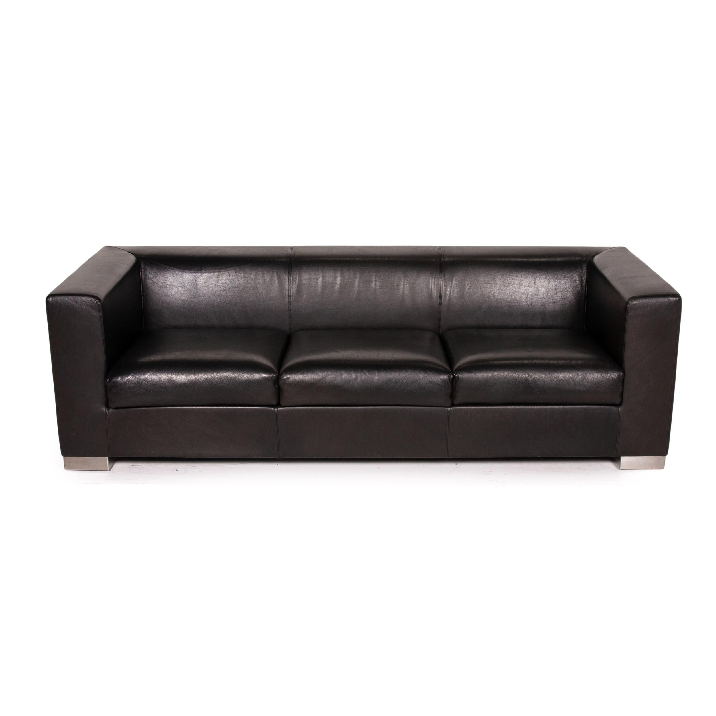 Contemporary Wittmann Camin Leather Sofa Black Three-Seater Couch