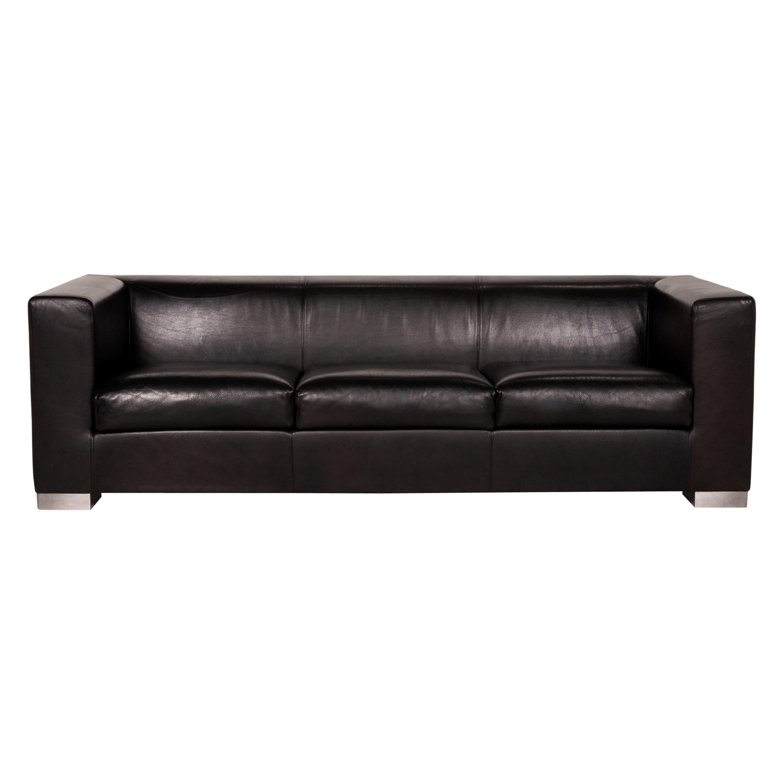 Wittmann Camin Leather Sofa Black Three-Seater Couch