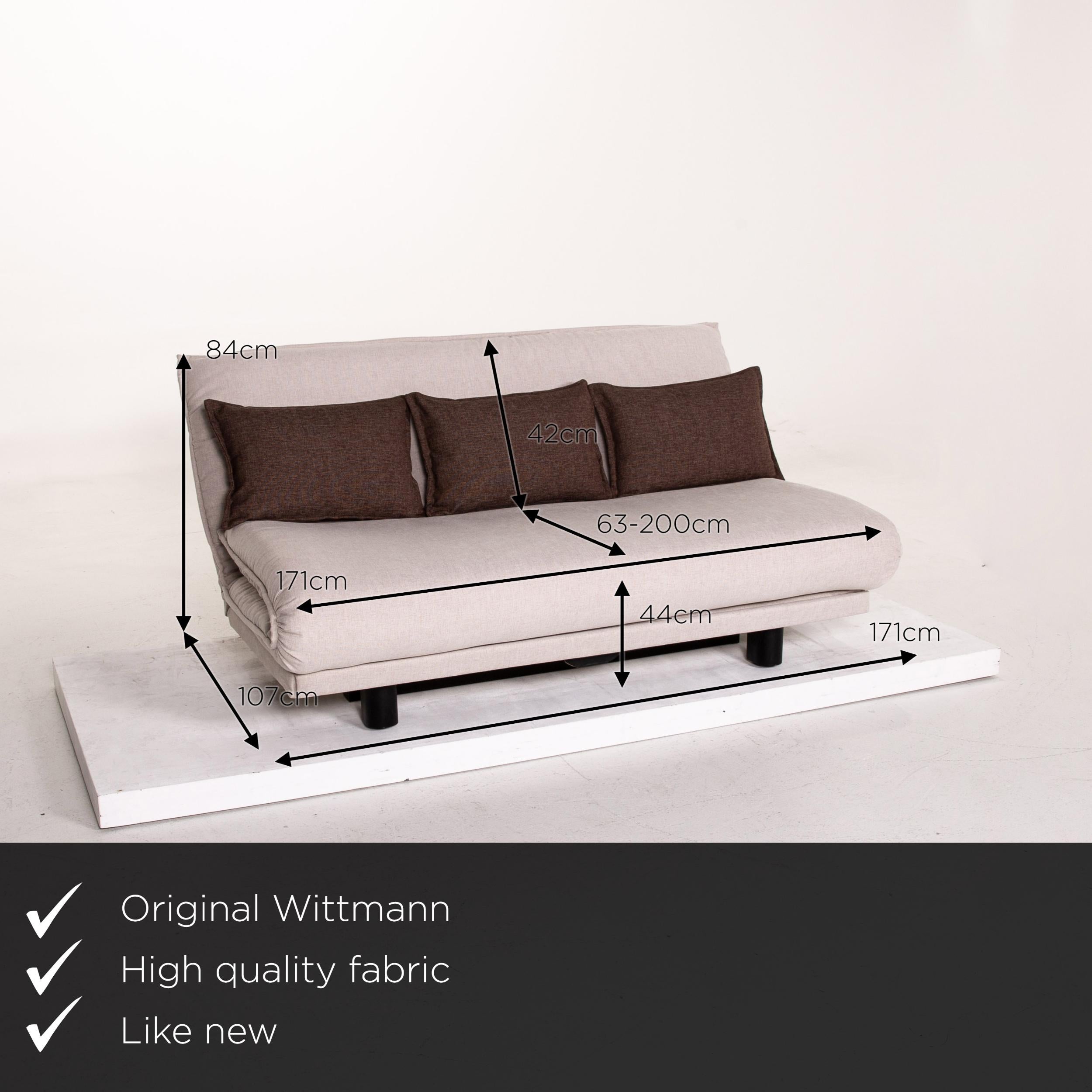 We present to you a Wittmann Colli fabric sofa bed cream three-seat function sleeping function.
 

 Product Measurements in centimeters:
 

Depth 107
Width 171
Height 84
Seat height 44
Seat depth 63
Seat width 171
Back height 42.

 