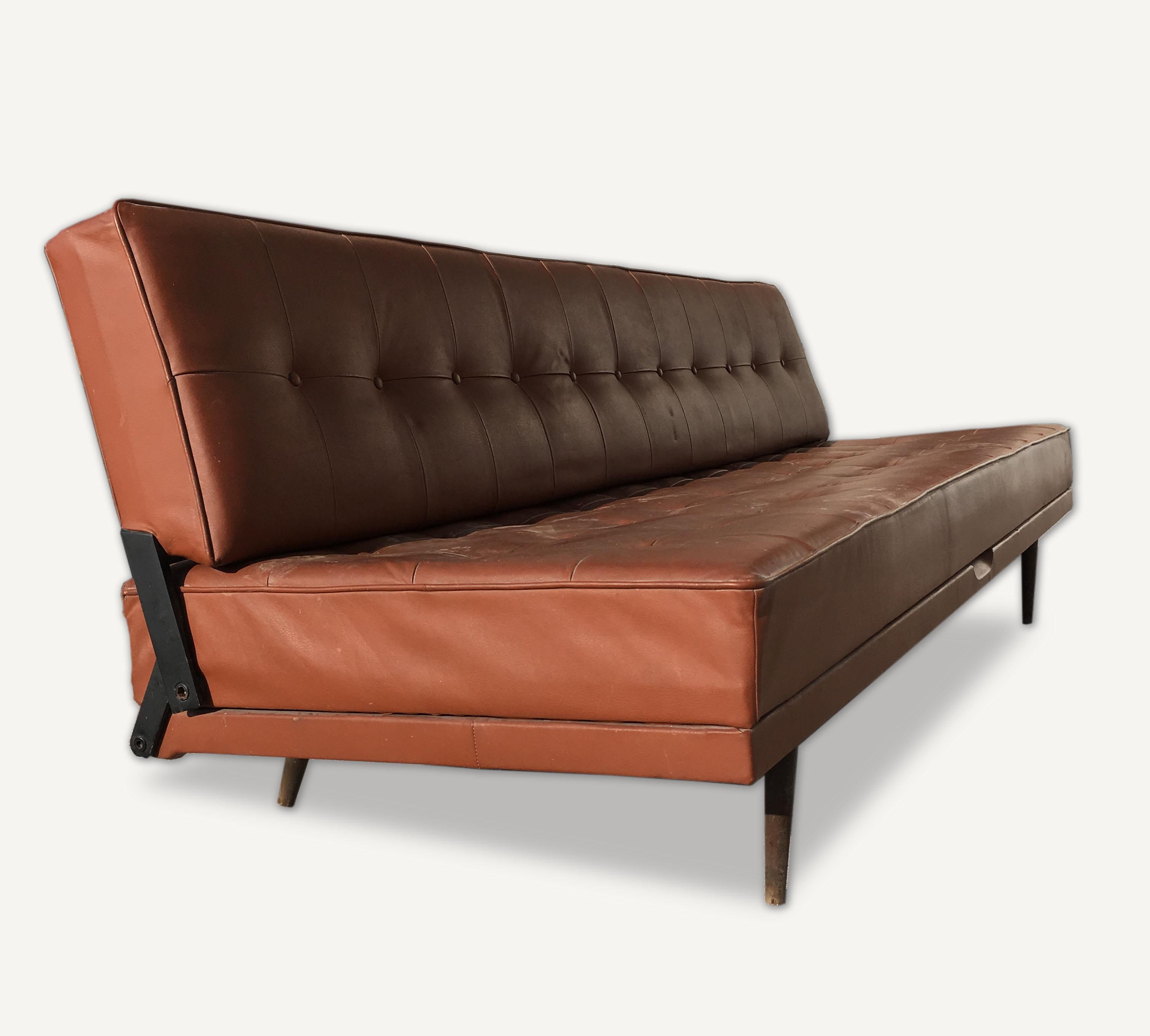 Johannes Spalt Convertible Daybed Sofa 'Constanze', Patinated Cognac Leather, Austria, 1960s