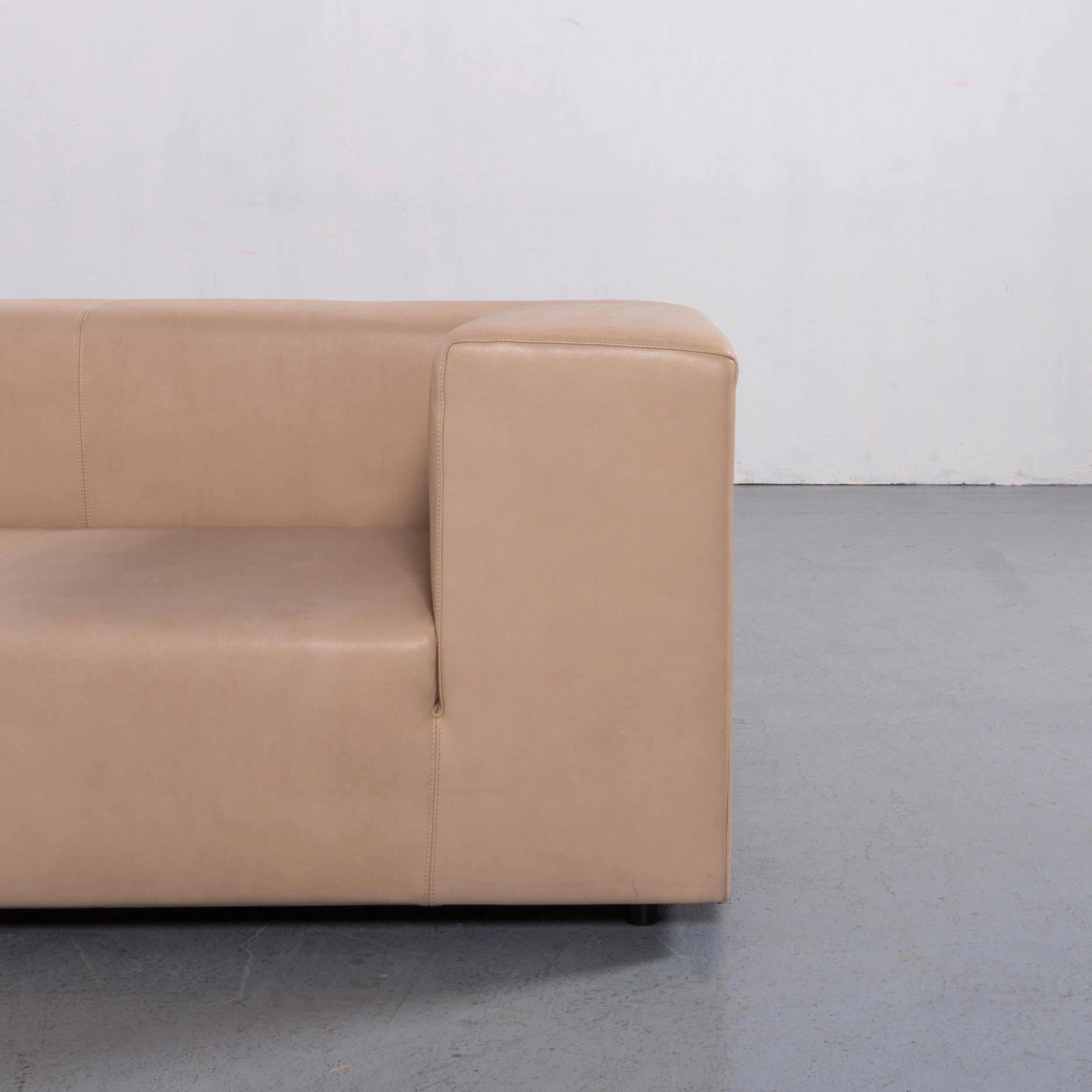 German Wittmann Designer Leather Sofa Brown Beige Two-Seat Couch Modern