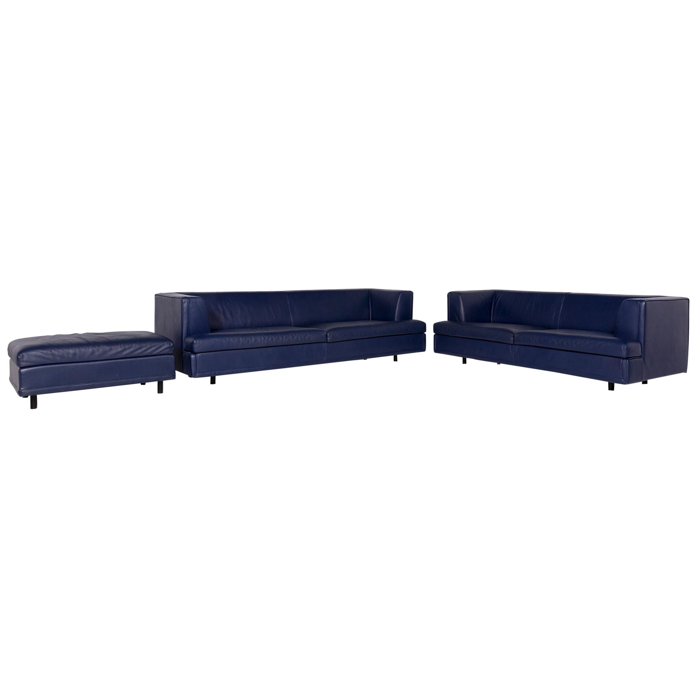 Wittmann La Scala Leather Sofa Set Blue 1 Three-Seat 1 Two-Seat 1 For Sale