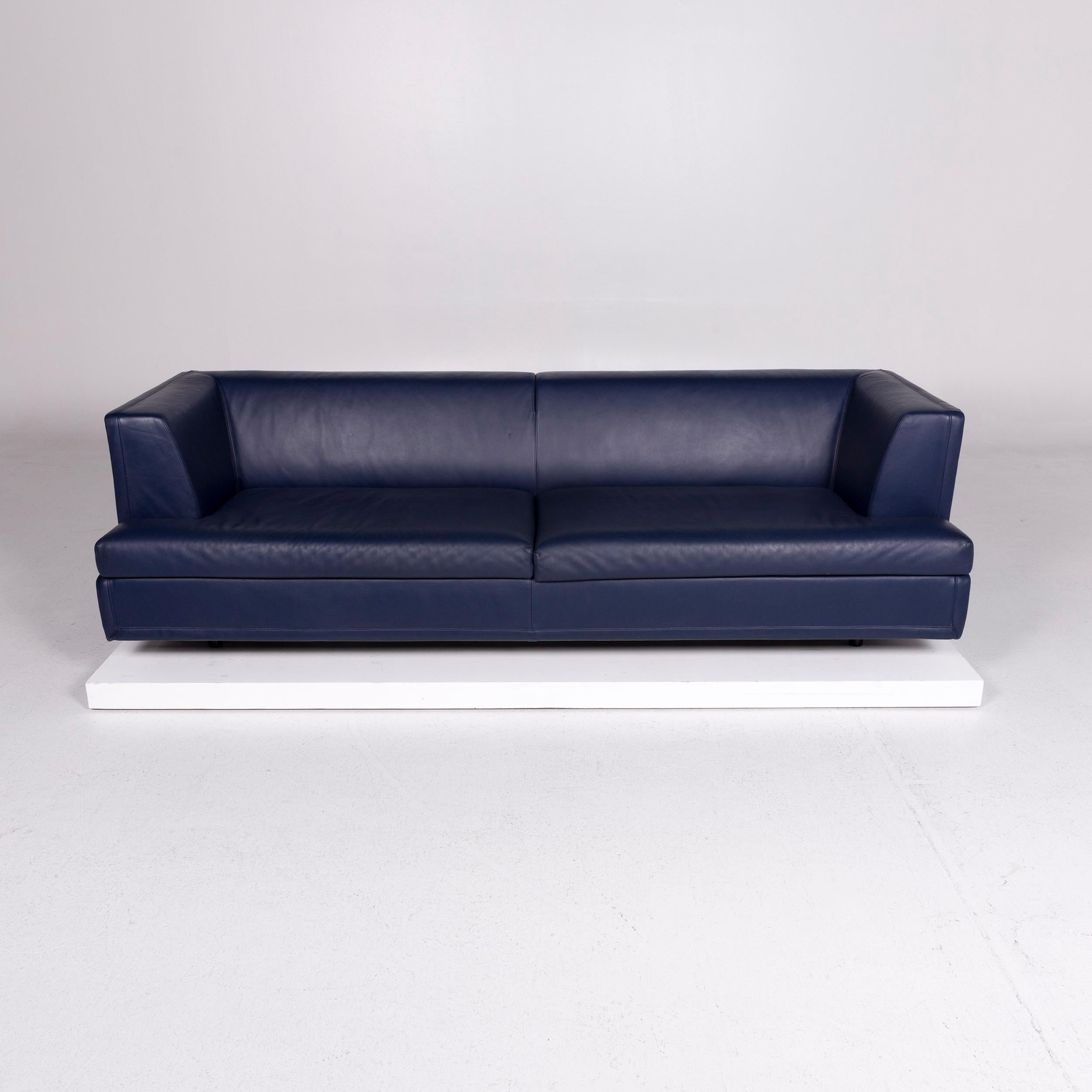 Wittmann La Scala Leather Sofa Set Blue 1 Three-Seat 1 Two-Seat 1 In Good Condition For Sale In Cologne, DE