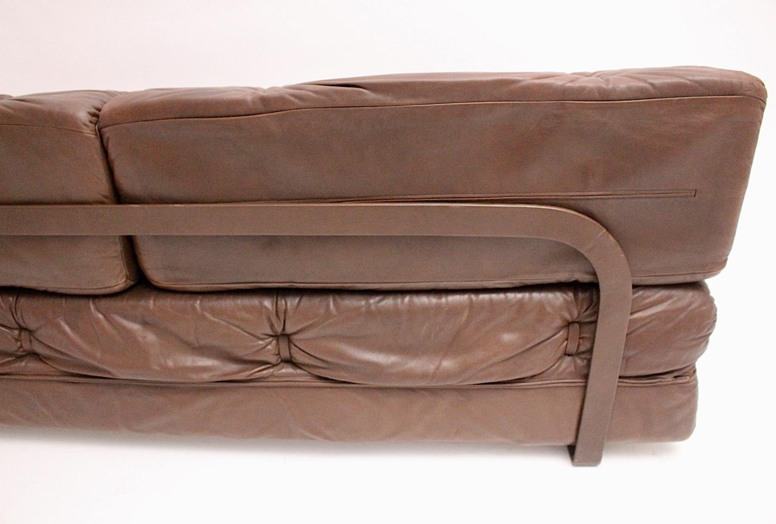 Wittmann Leather Brown Vintage Sofa or Daybed Atrium De Sede Style 1970s Austria For Sale 3