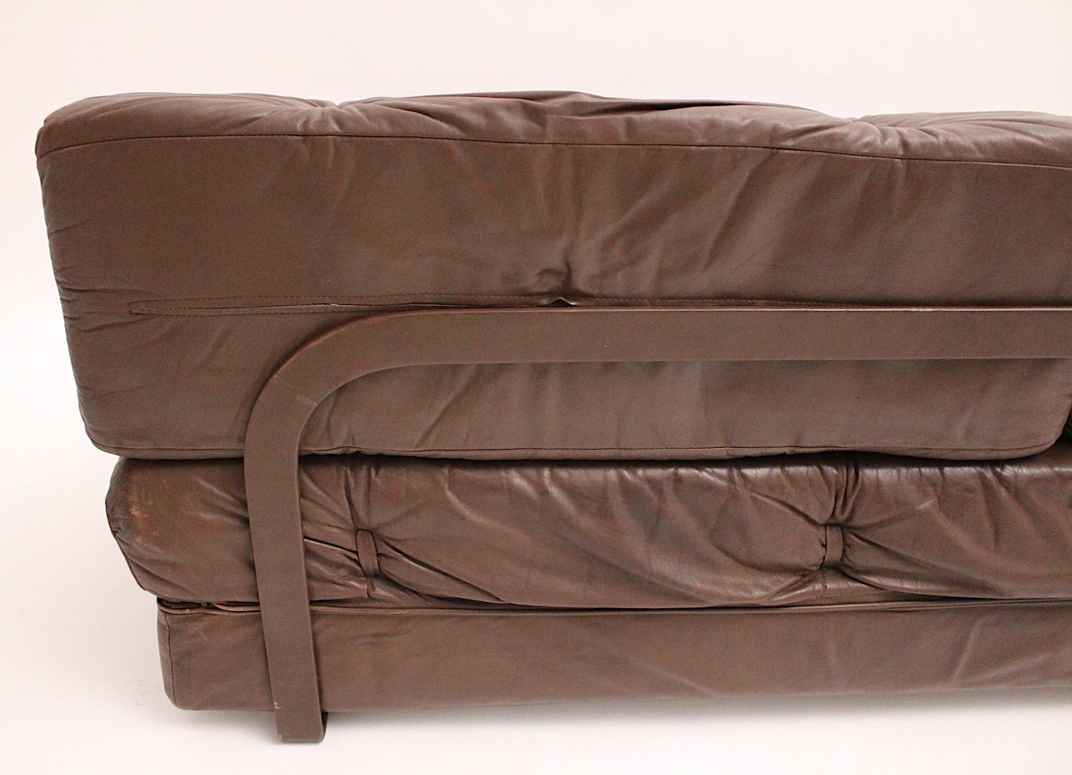 Wittmann Leather Chocolate Brown Vintage Sofa Daybed Atrium 1970s Austria For Sale 4