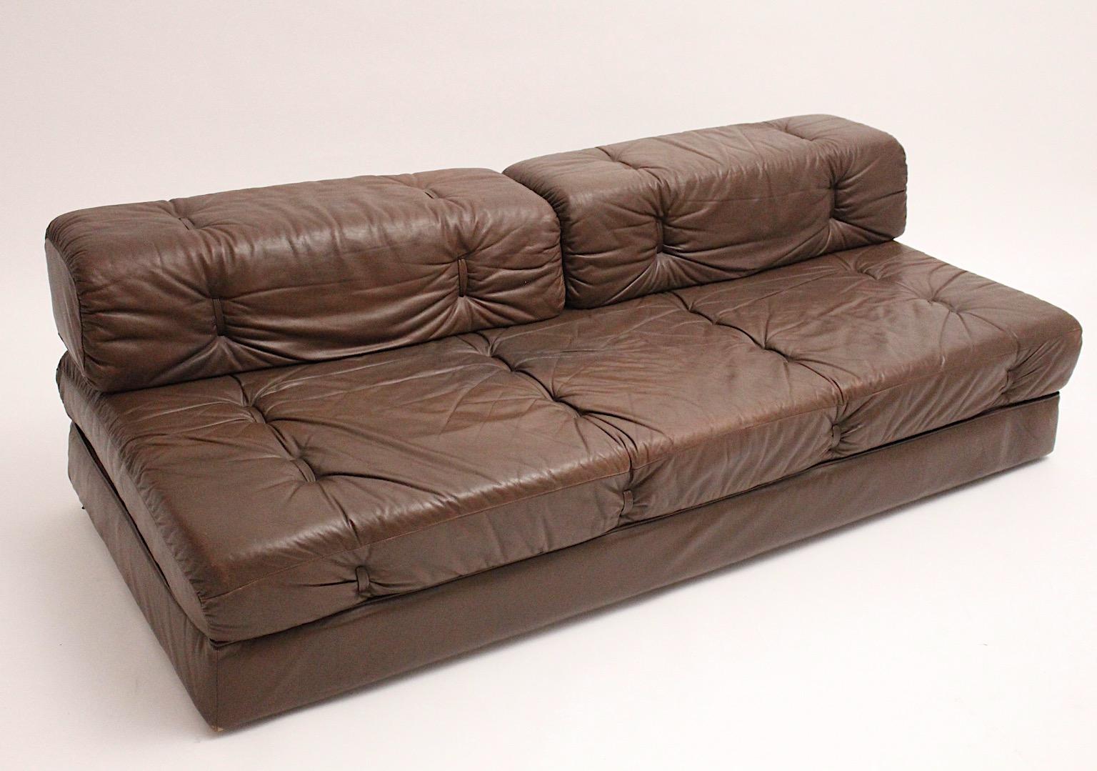 Mid-Century Modern Wittmann Leather Chocolate Brown Vintage Sofa Daybed Atrium 1970s Austria For Sale