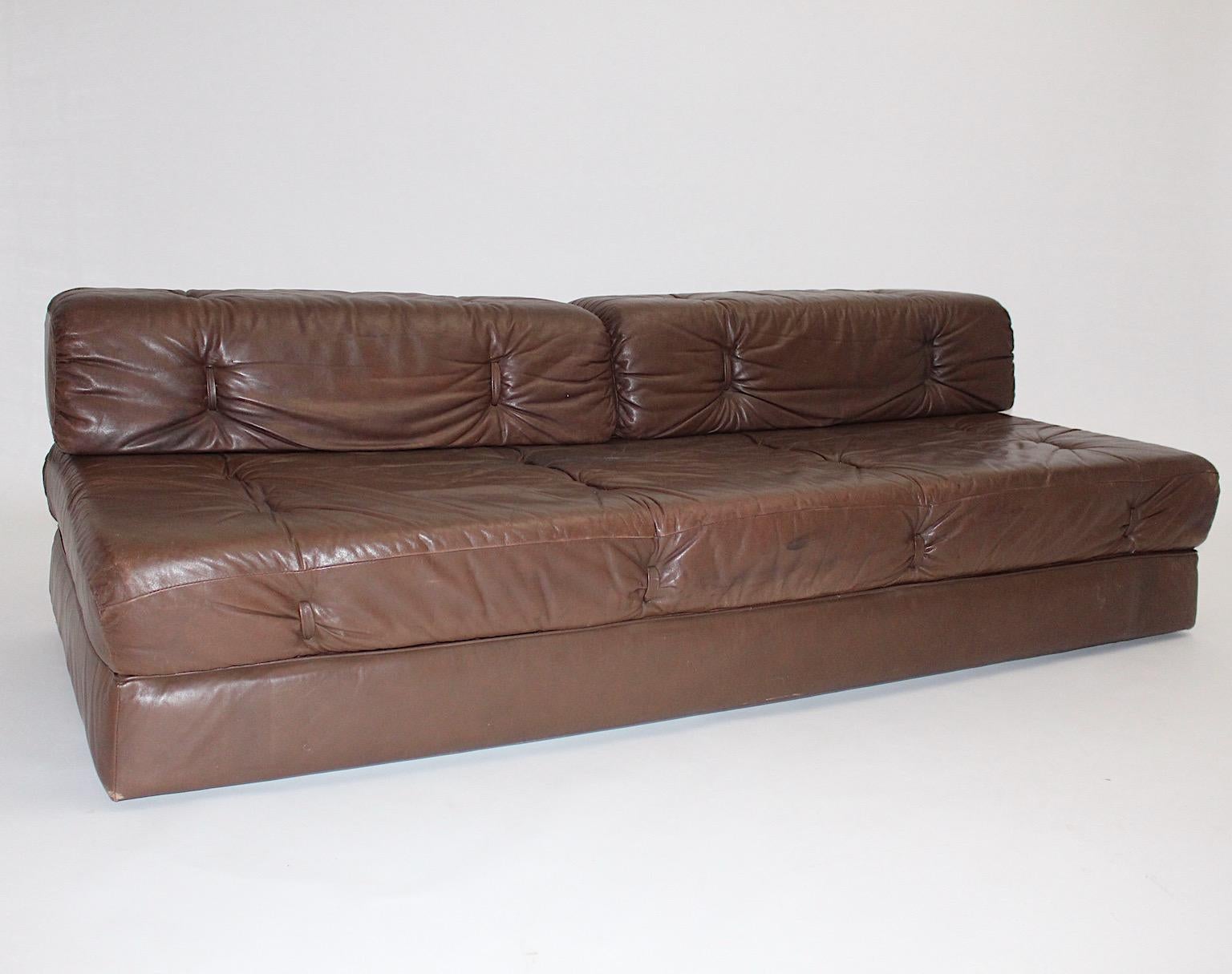 Austrian Wittmann Leather Brown Vintage Sofa or Daybed Atrium De Sede Style 1970s Austria For Sale