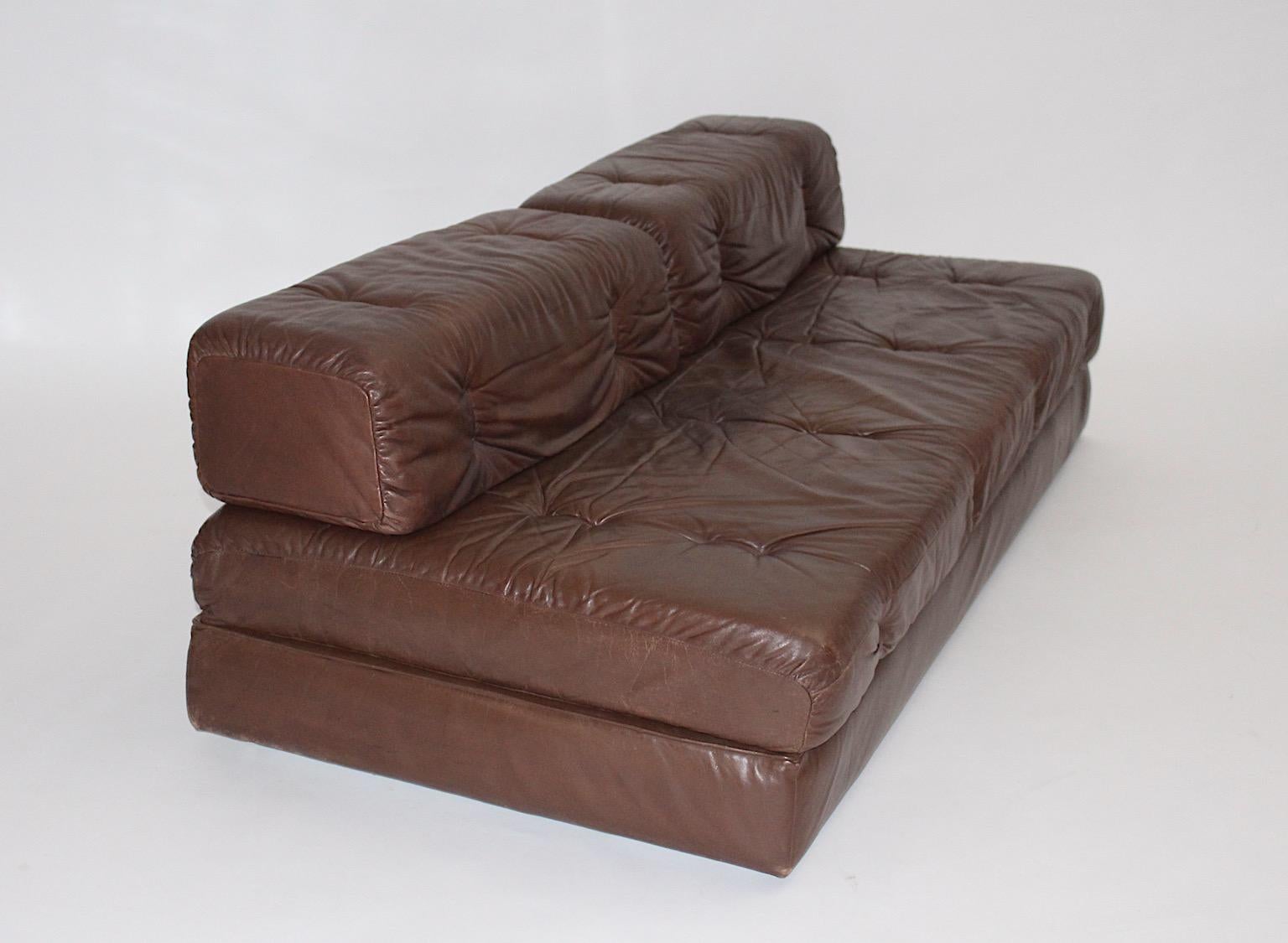 Wittmann Leather Brown Vintage Sofa or Daybed Atrium De Sede Style 1970s Austria In Good Condition For Sale In Vienna, AT