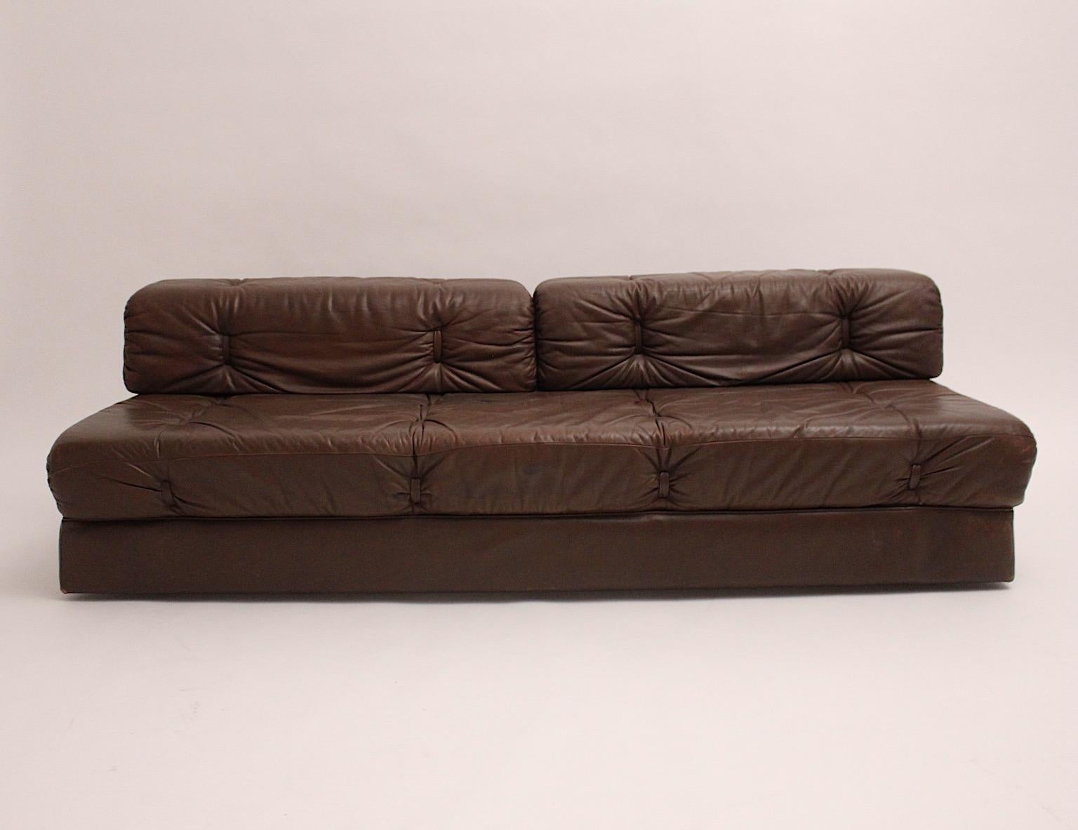 20th Century Wittmann Leather Brown Vintage Sofa or Daybed Atrium De Sede Style 1970s Austria For Sale