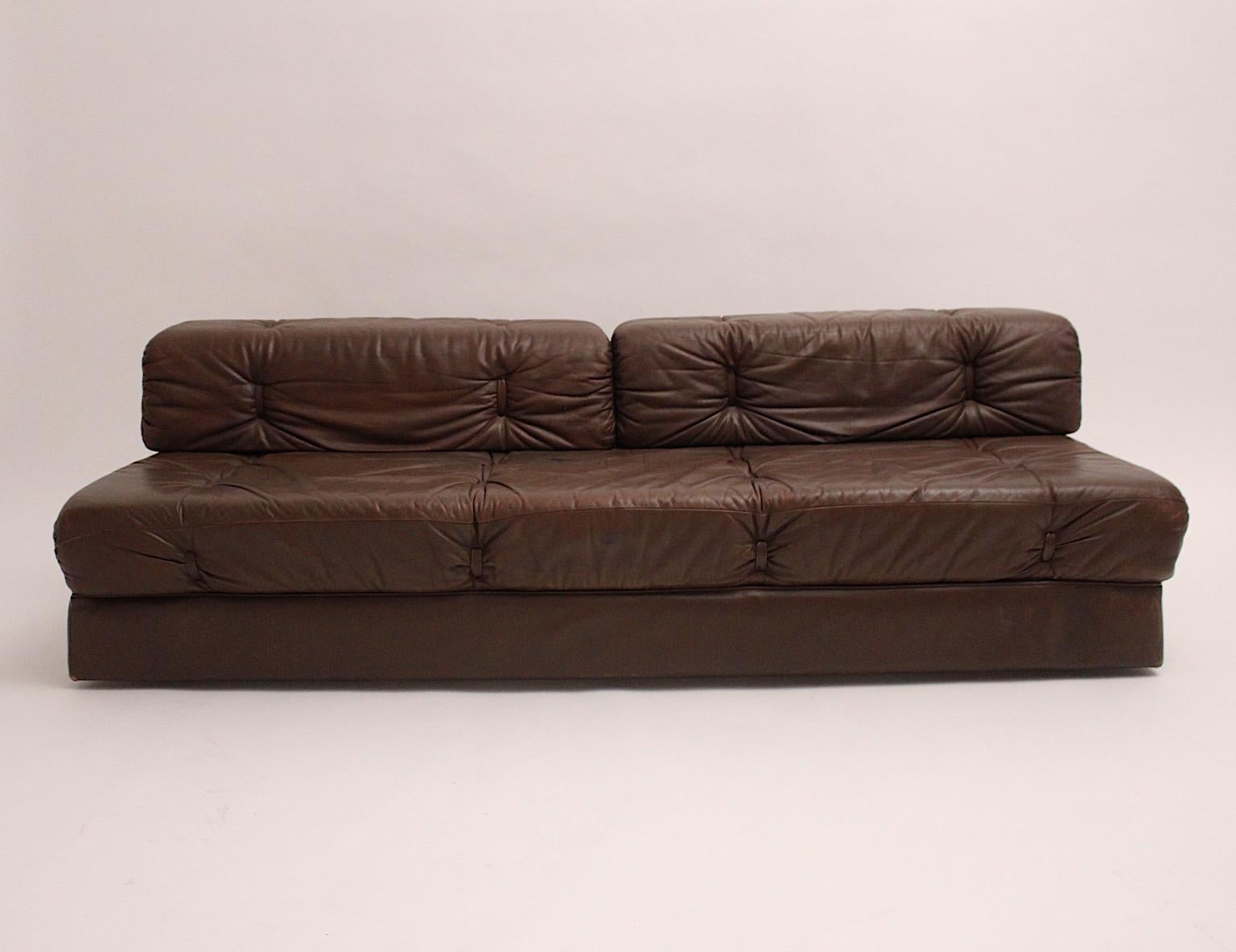 Wittmann Leder Brown Vintage Sofa oder Daybed Atrium De Sede Stil 1970er Jahre Österreich im Angebot 1