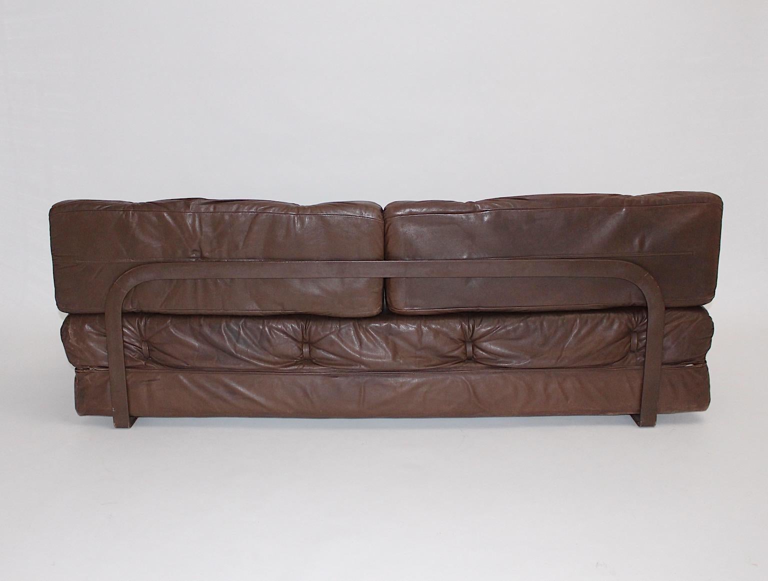 Wittmann Leather Brown Vintage Sofa or Daybed Atrium De Sede Style 1970s Austria For Sale 2