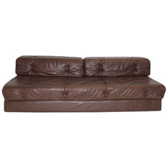 Wittmann Leather Chocolate Brown Vintage Sofa Daybed Atrium 1970s Austria