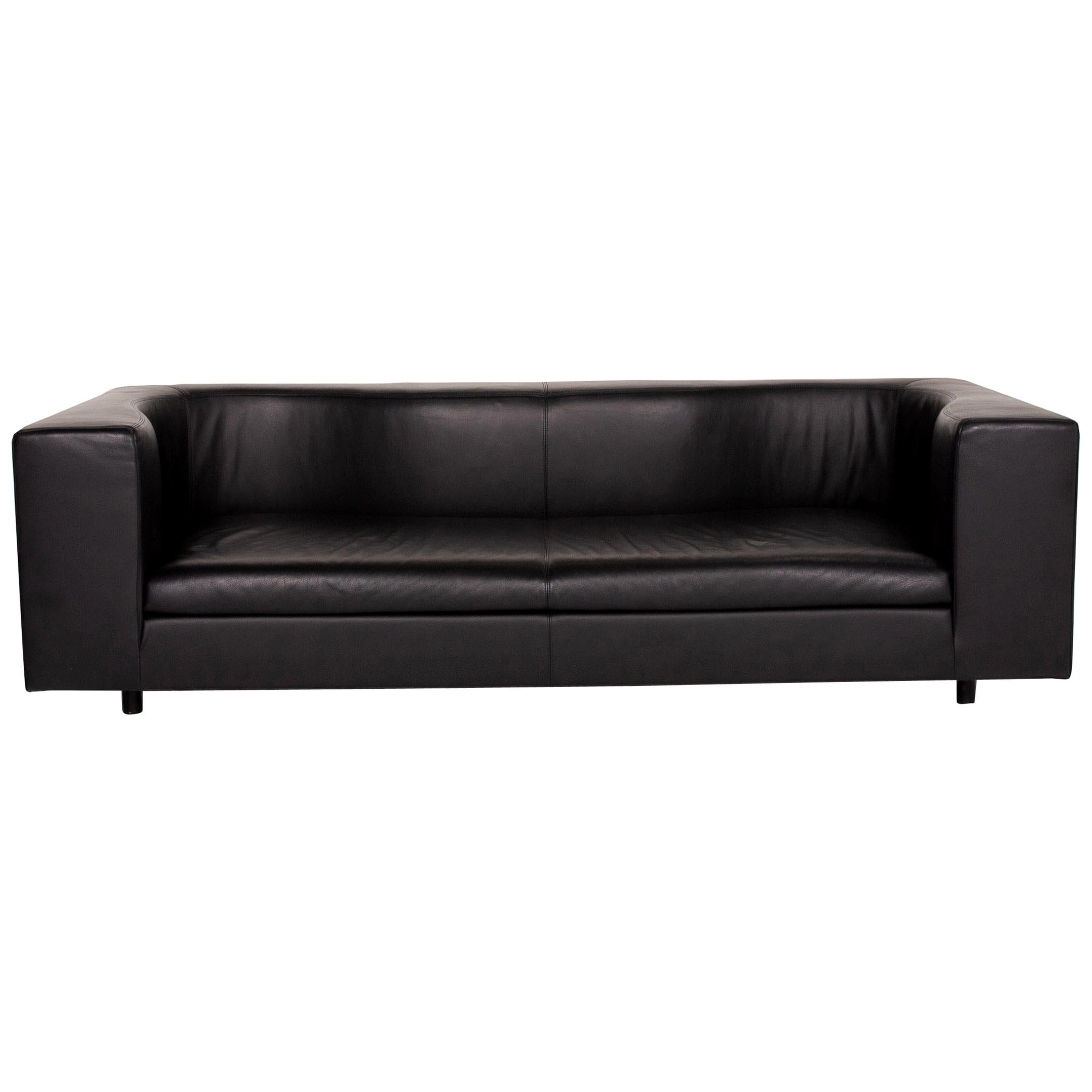 Wittmann Leather Sofa Black Three-Seat For Sale