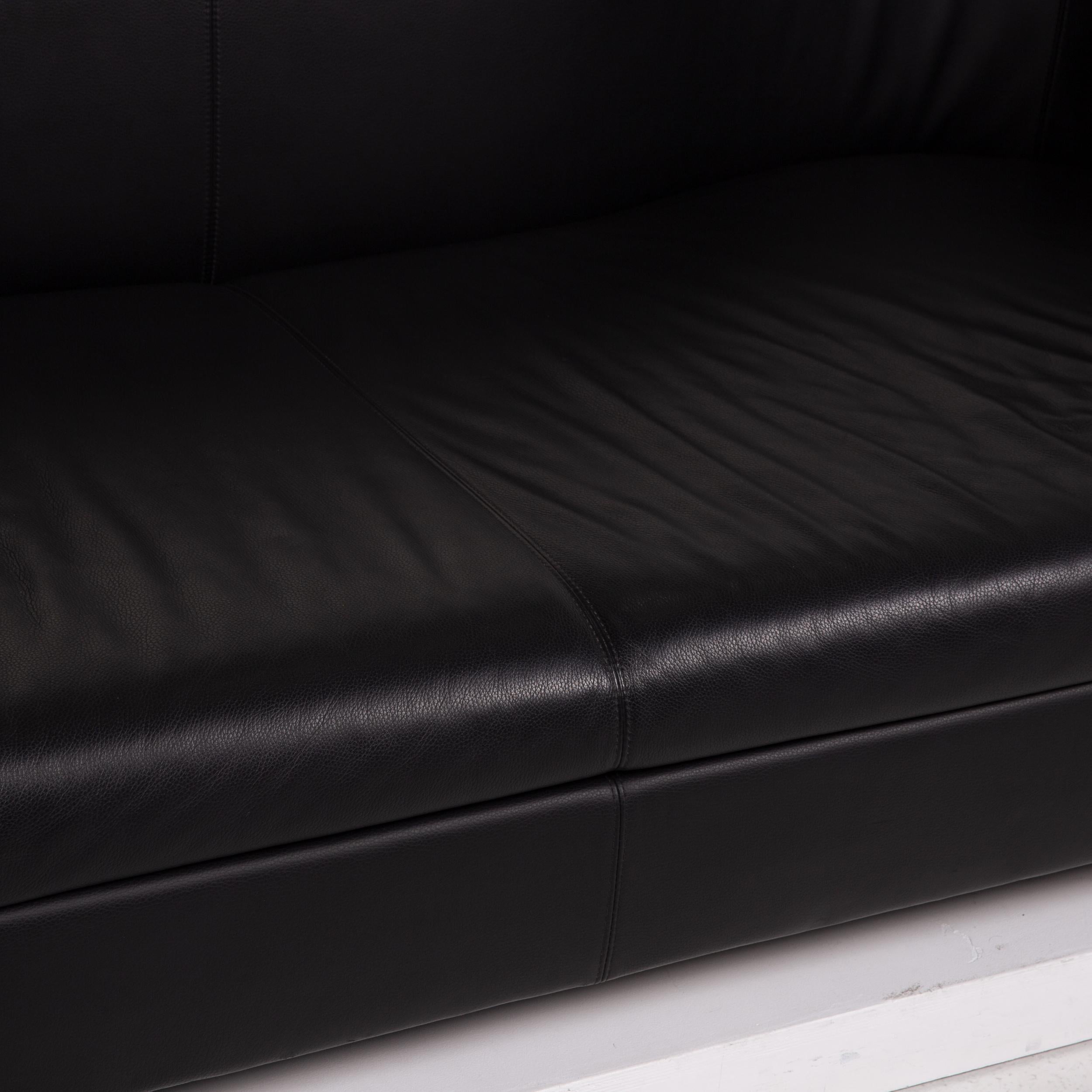 Modern Wittmann Leather Sofa Black Three-Seat For Sale