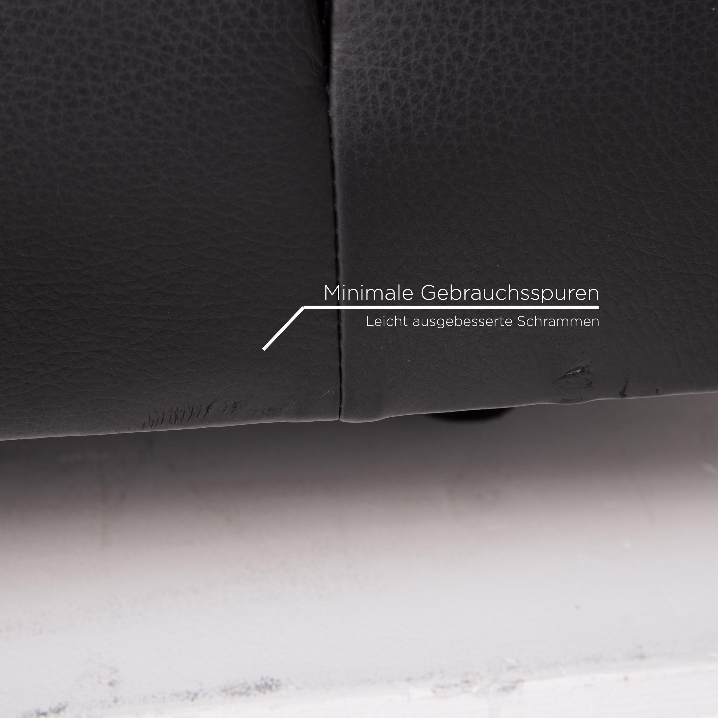 Austrian Wittmann Leather Sofa Black Three-Seat For Sale