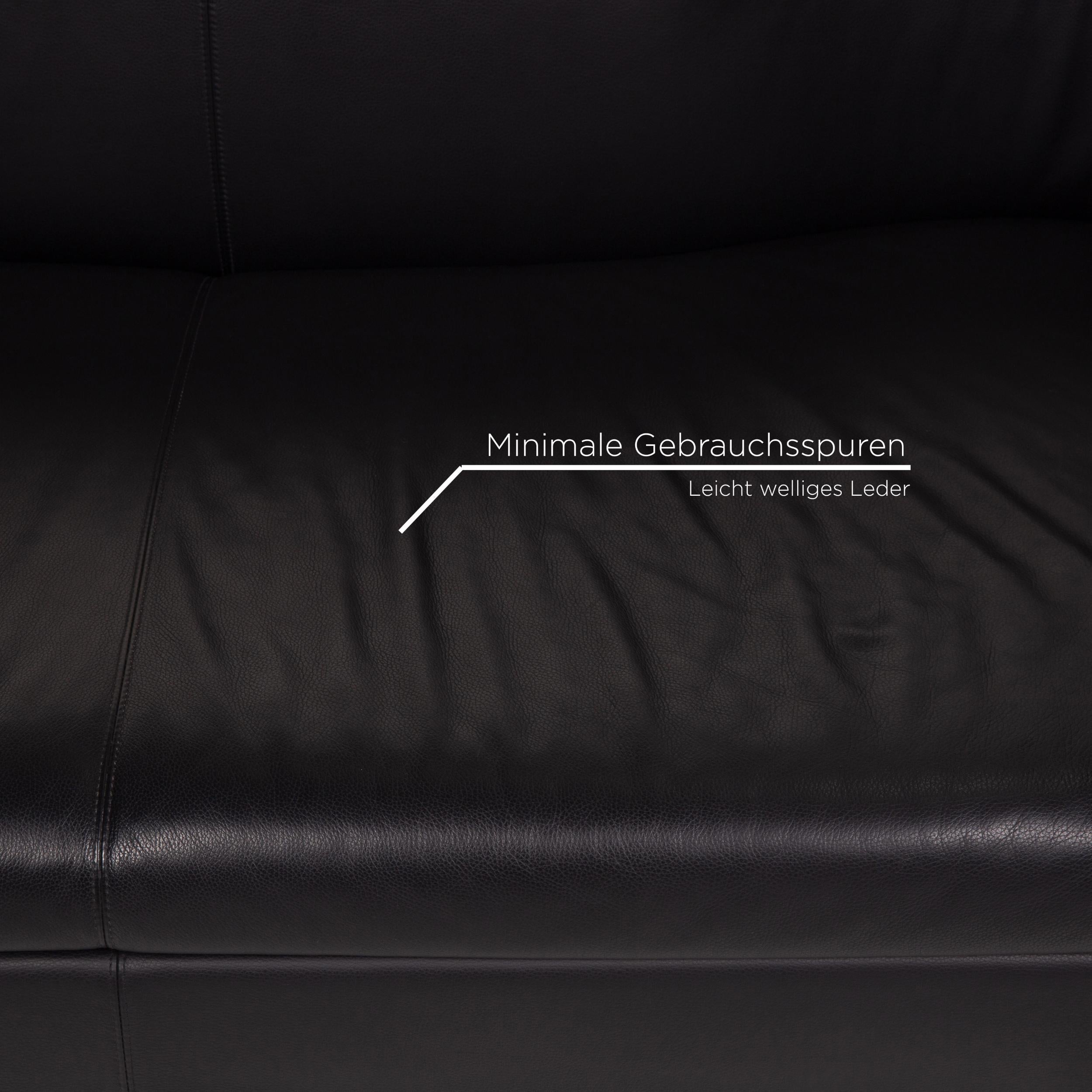 Wittmann Leather Sofa Black Three-Seat In Good Condition For Sale In Cologne, DE