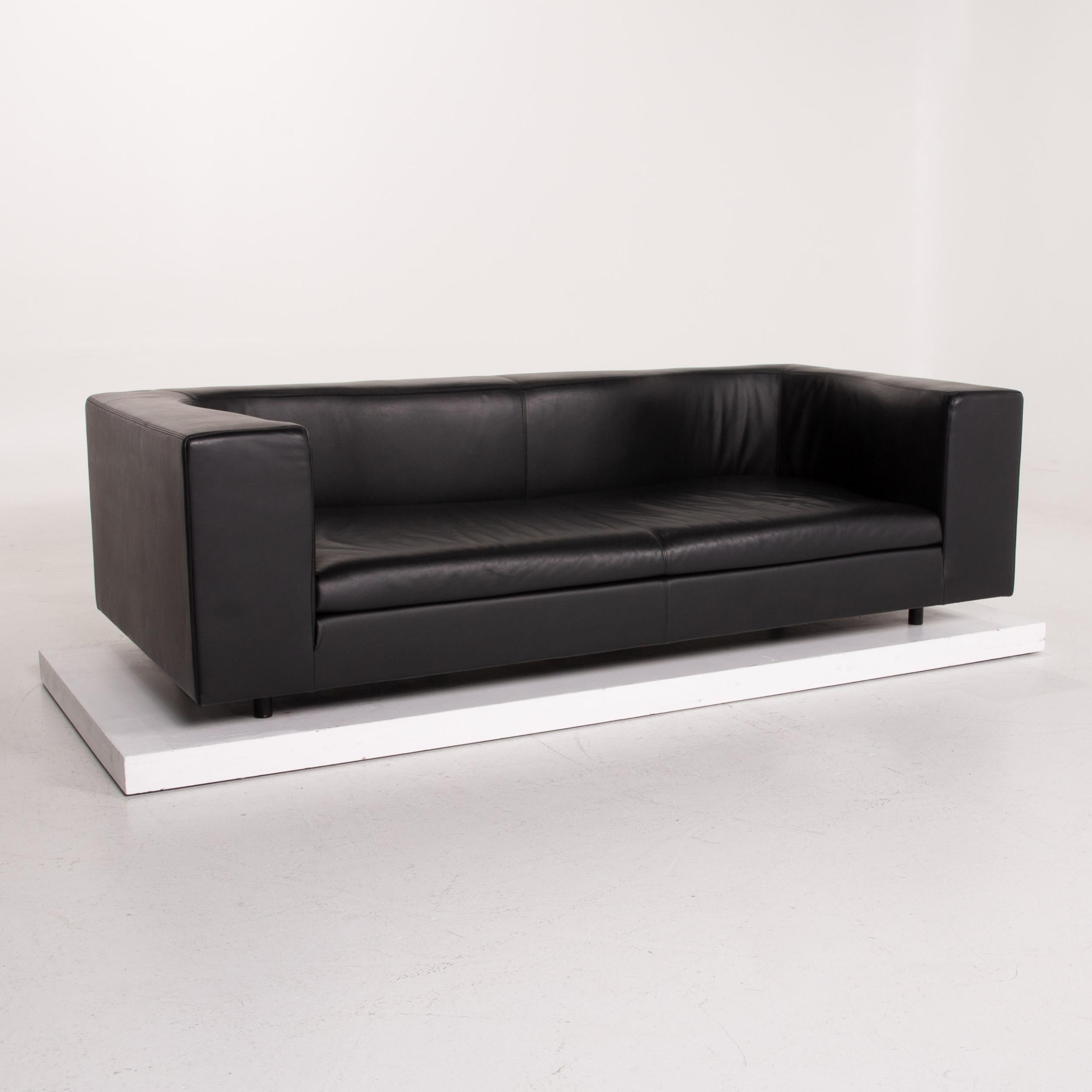 Wittmann Leather Sofa Black Three-Seat For Sale 1