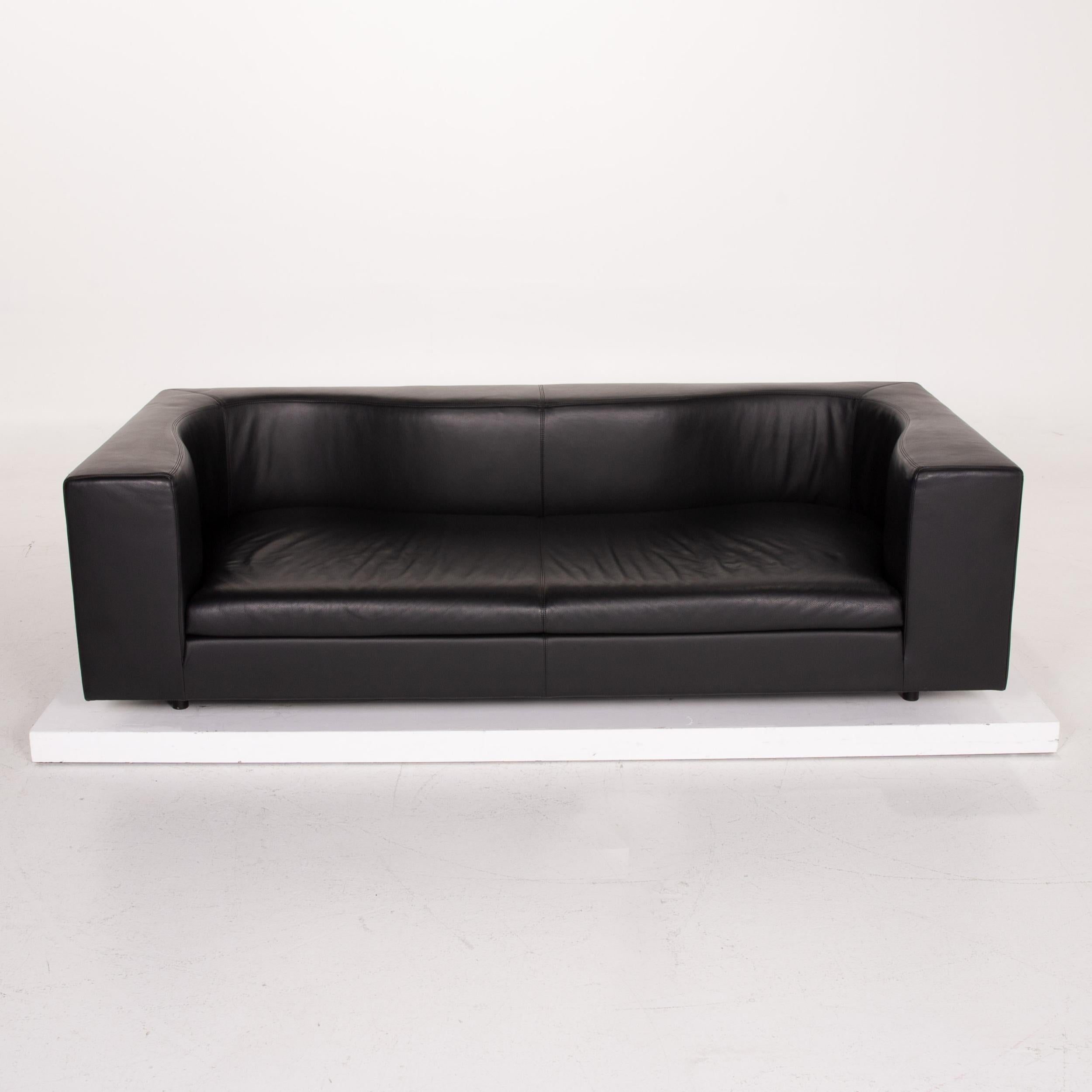 Wittmann Leather Sofa Black Three-Seat For Sale 2